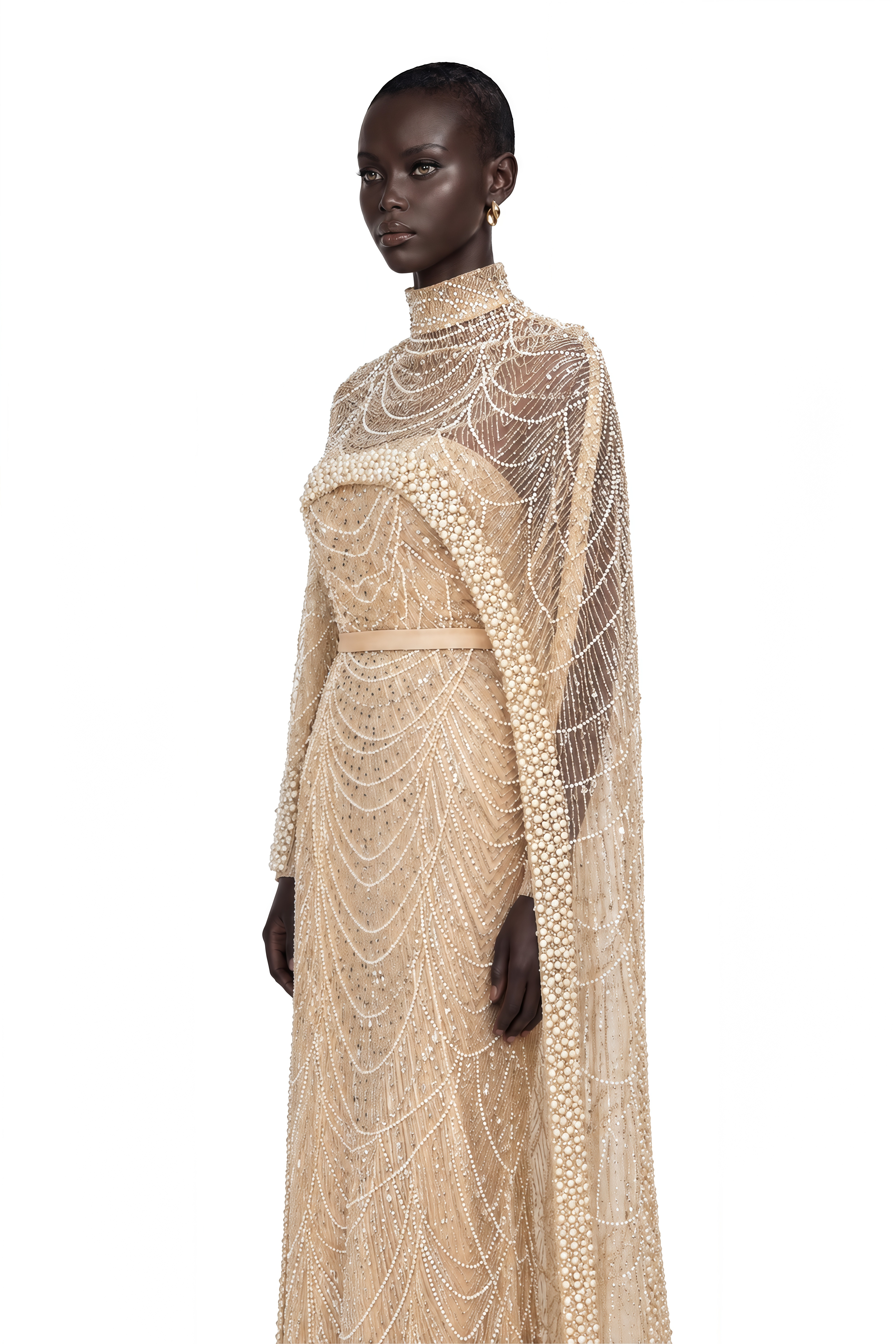 Frederica Champagne Beaded Cape & Gown Matching Set