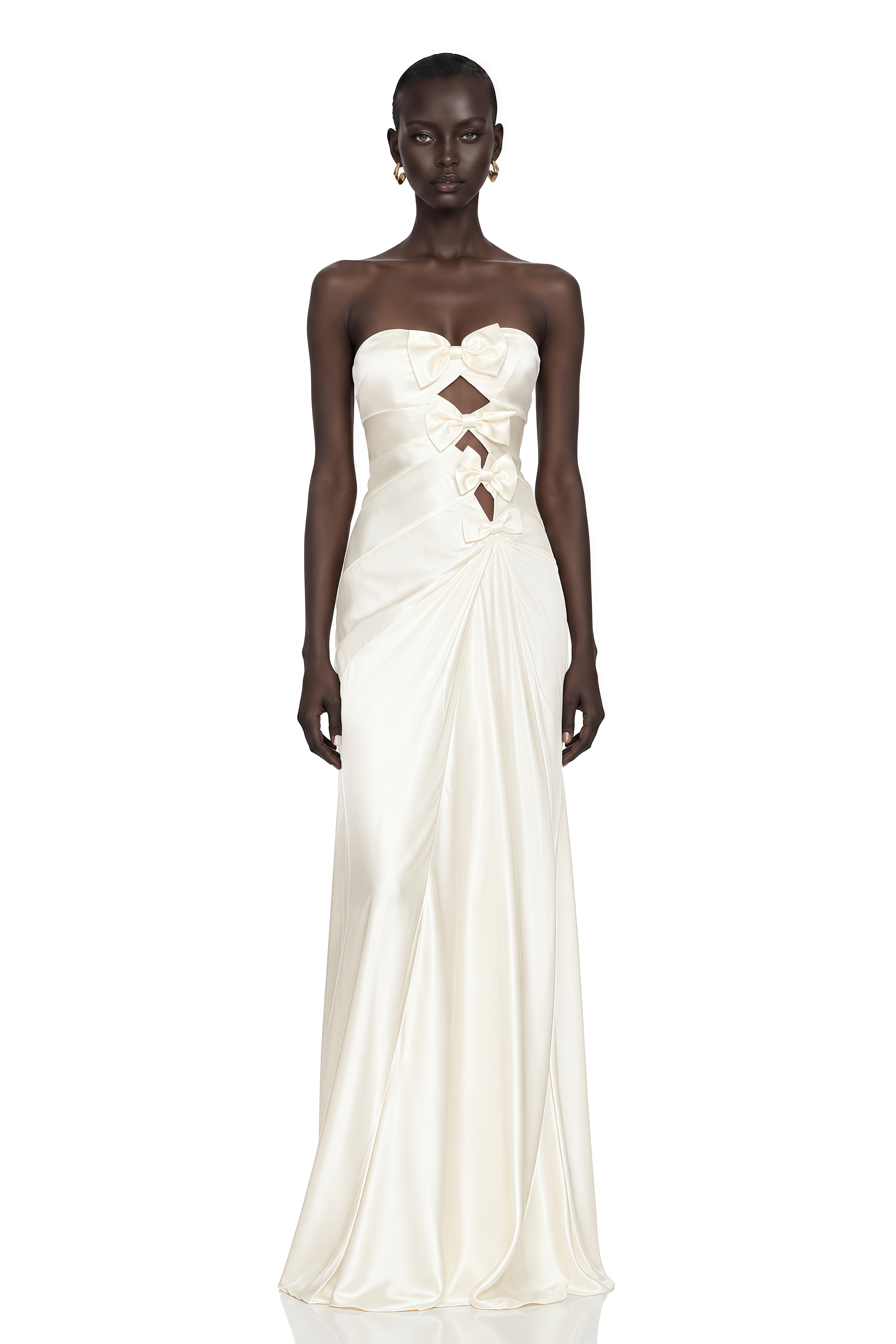 Ramona White Cut-Out Bow Pleated Maxi Dress