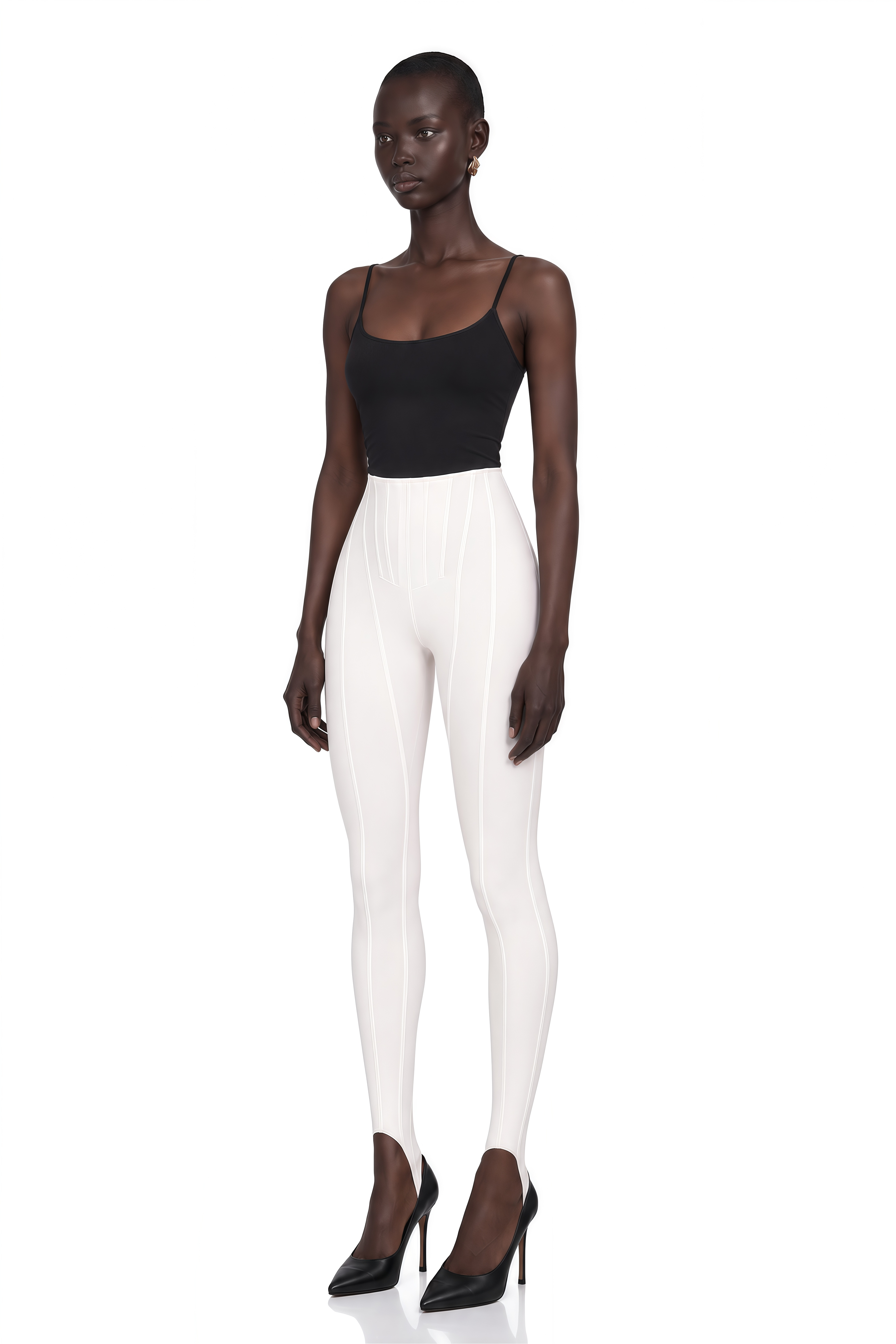 Cordelia White Decorative Stitching Leggings