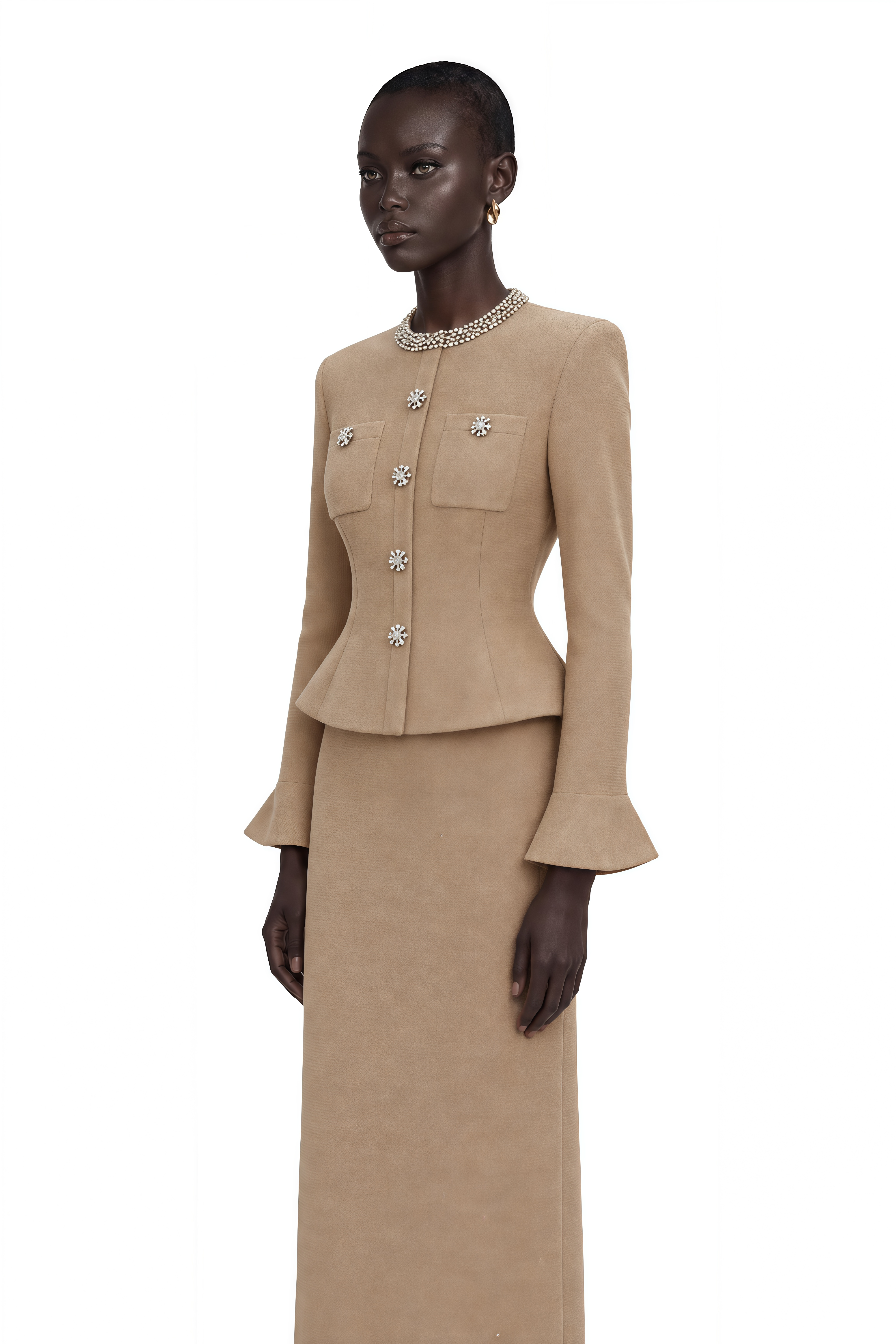 Kayla Gold Crystal Embellished Knit Midi Dress