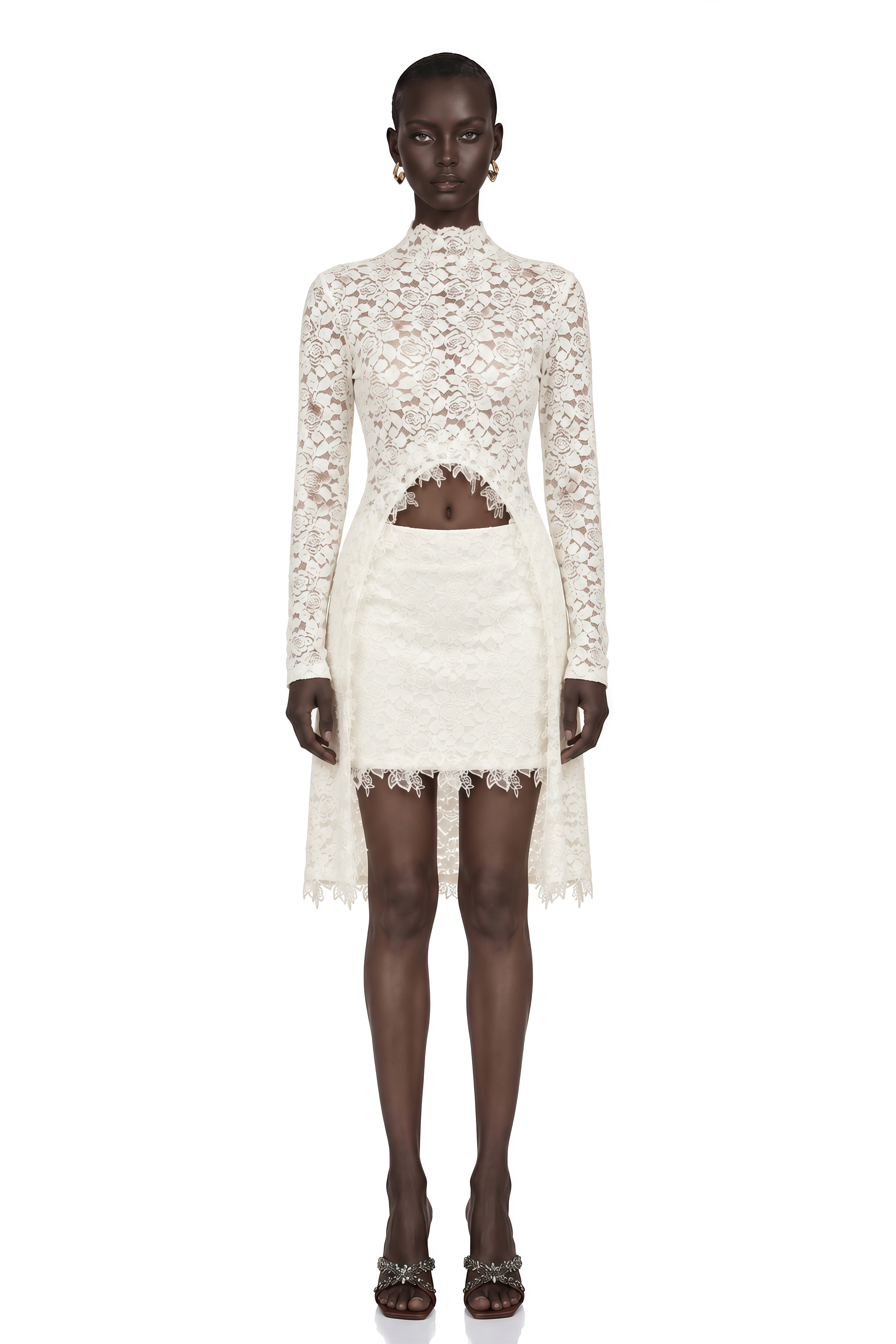 Fallon Off White Floral Lace Blouse & Skirt Set