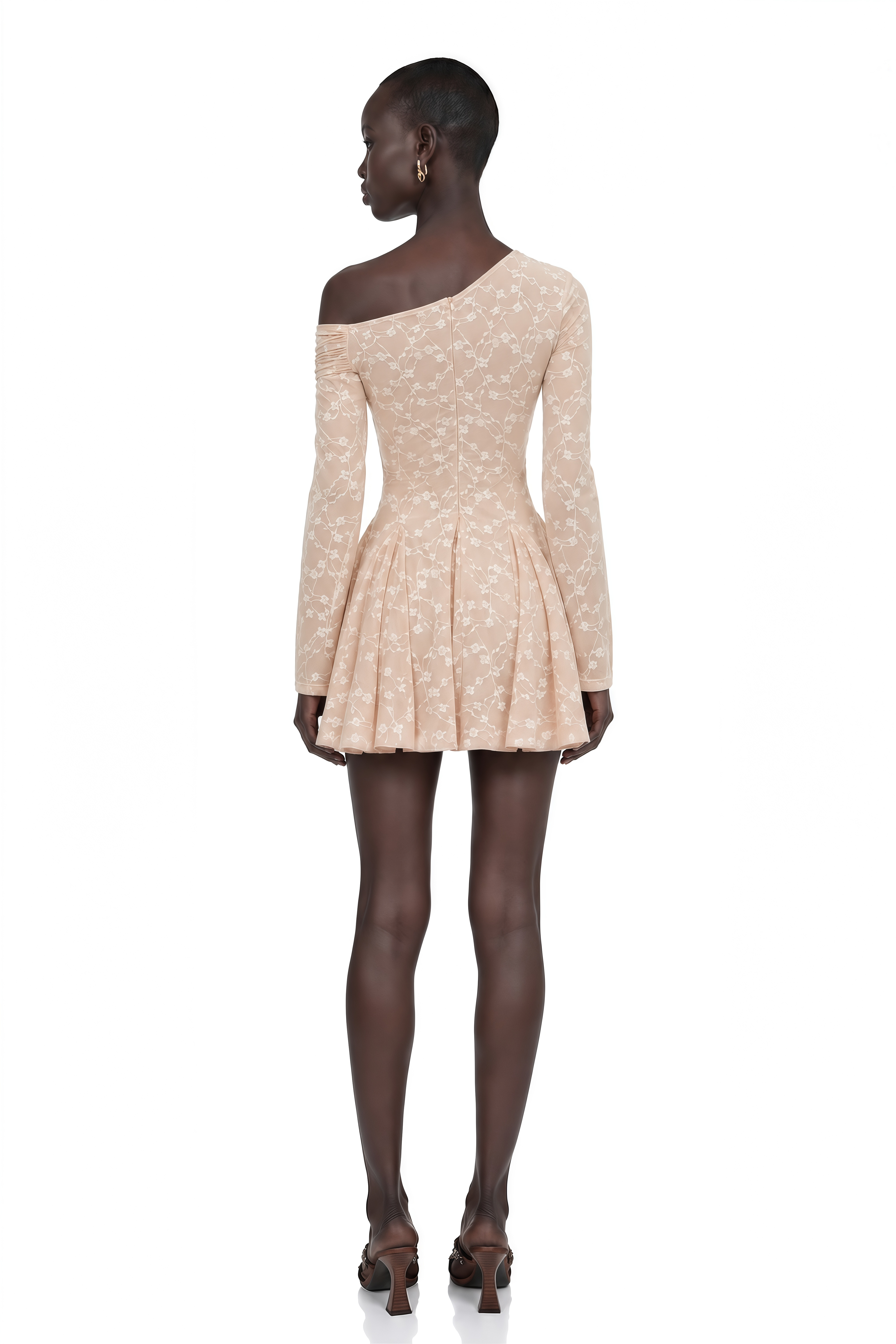 Rosalie Neutral One Shoulder Pleated Mini Dress