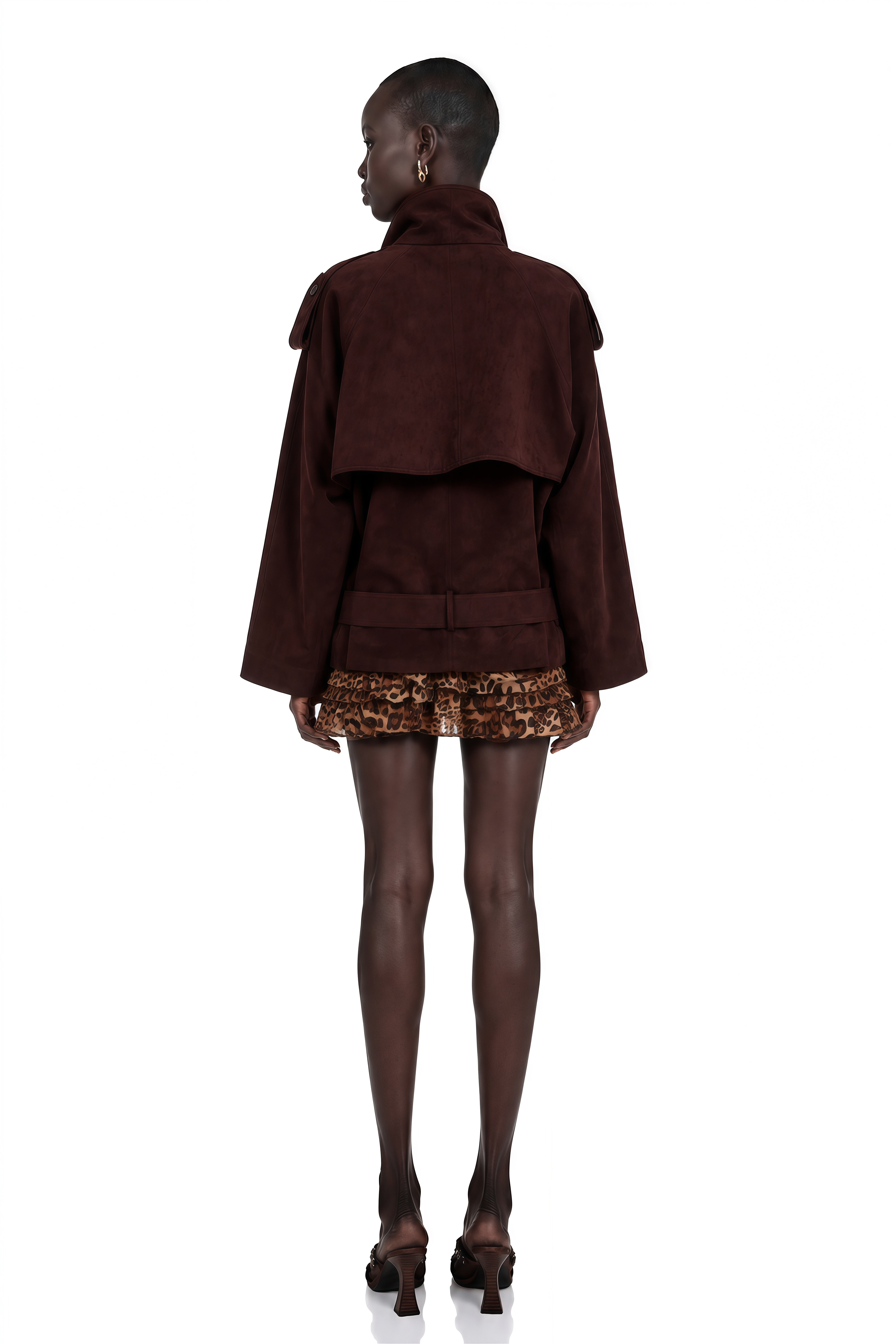 Flavia Burgundy Belted Suede Trench Coat