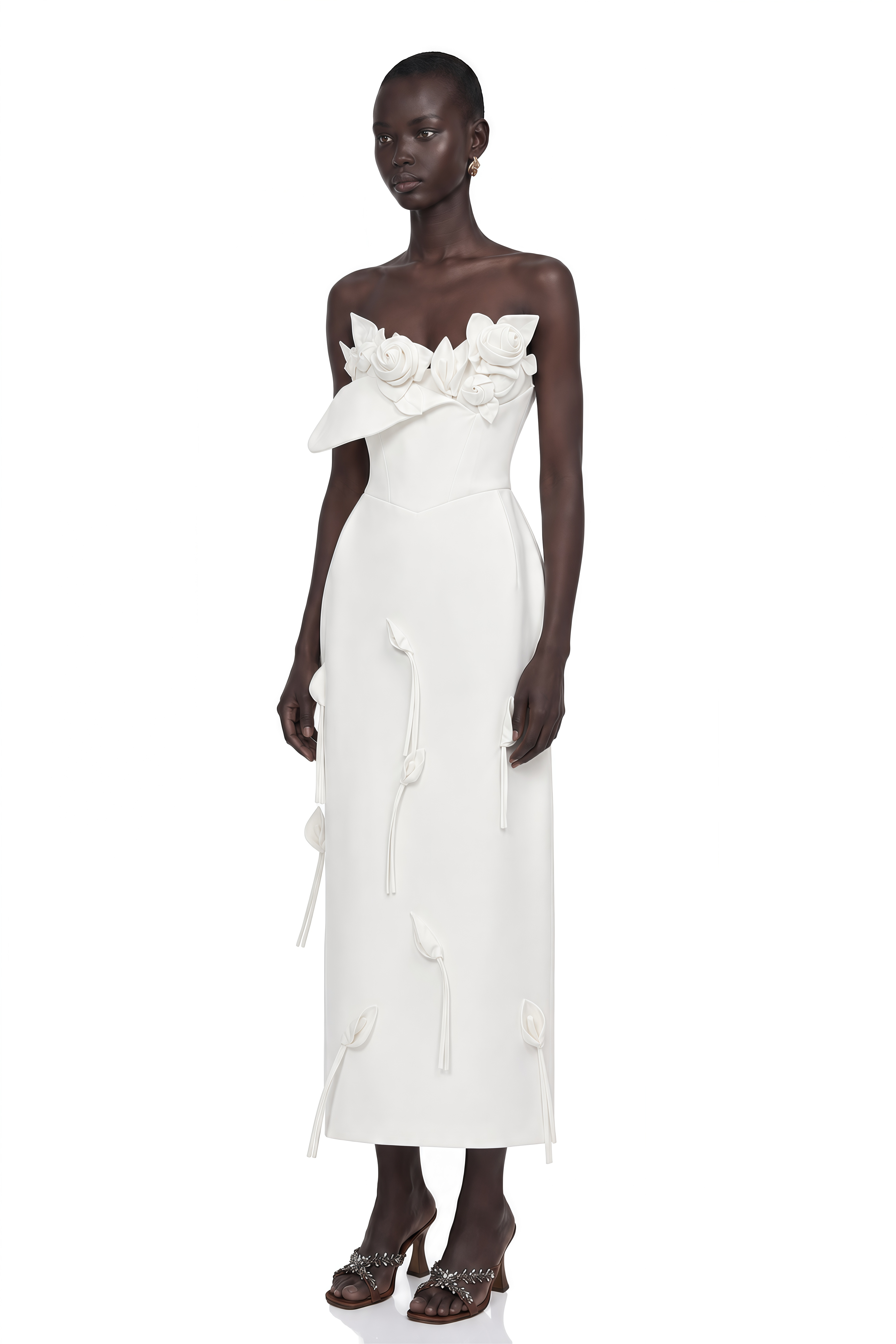 Zadie White Maxi Dress with 3D Petals
