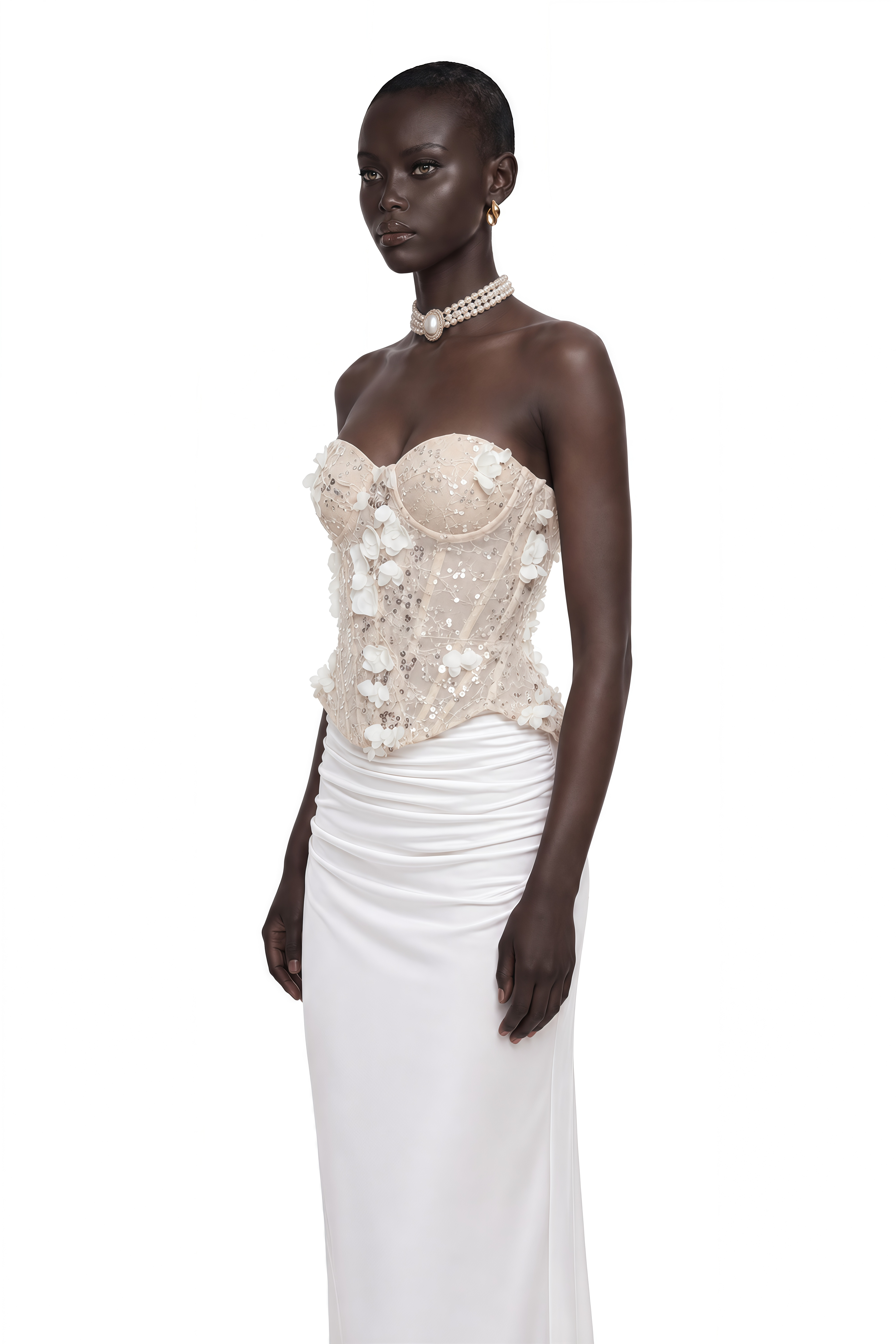 Sisanda White Top & Skirt Set with 3D Petals
