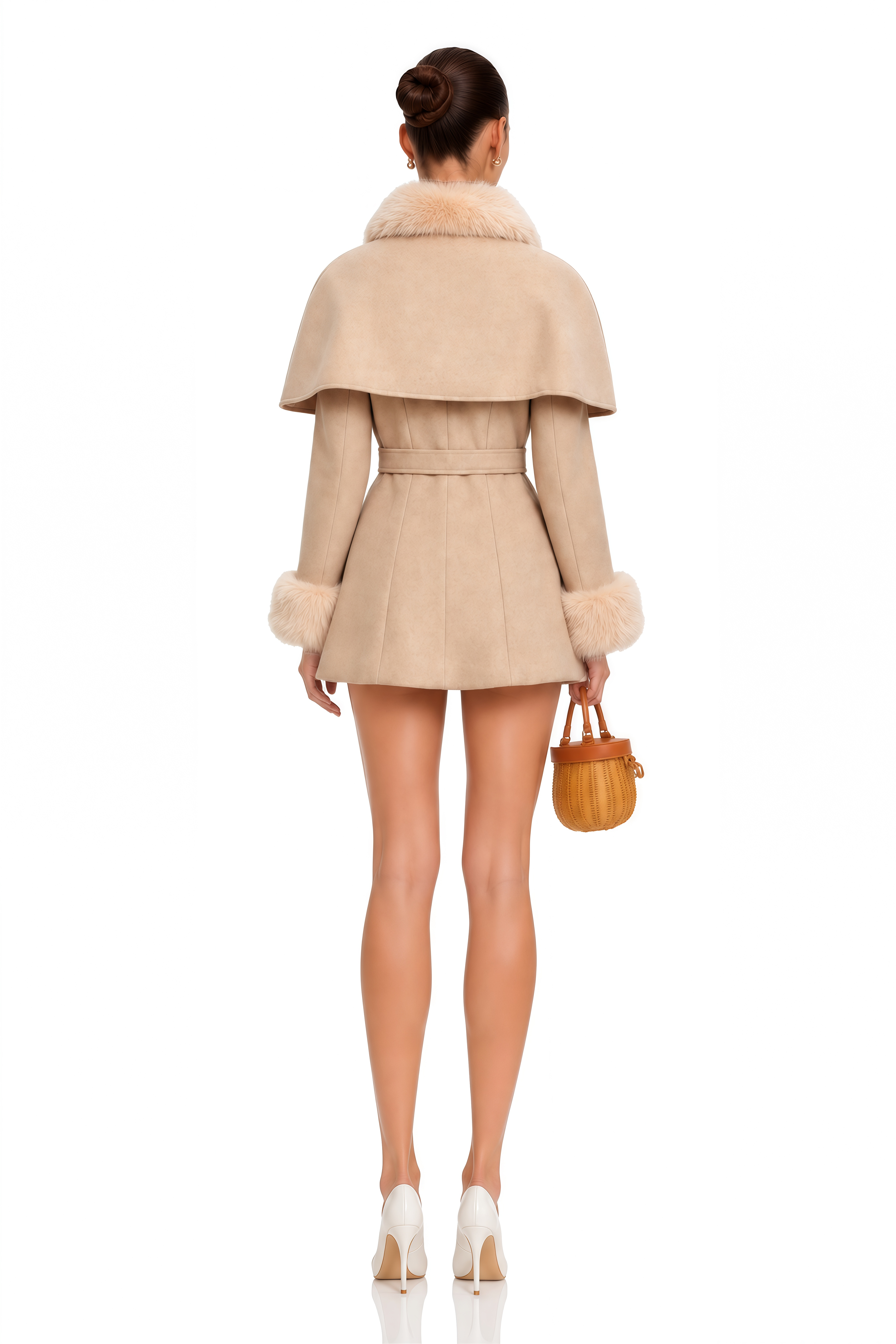Rosella Detachable-Cape Faux-Fur Coat