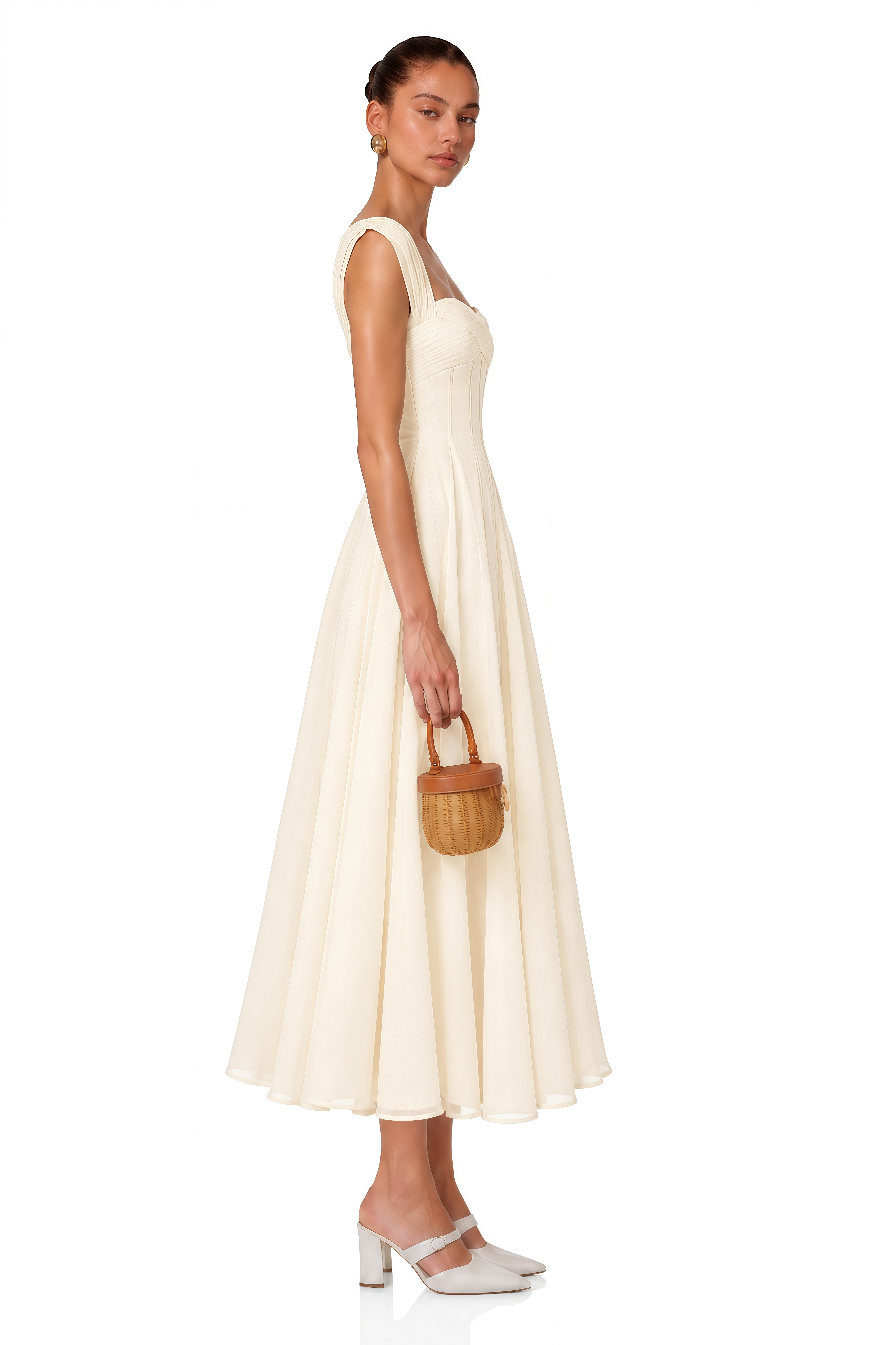 Érasme Cream White Flounced Midi dress