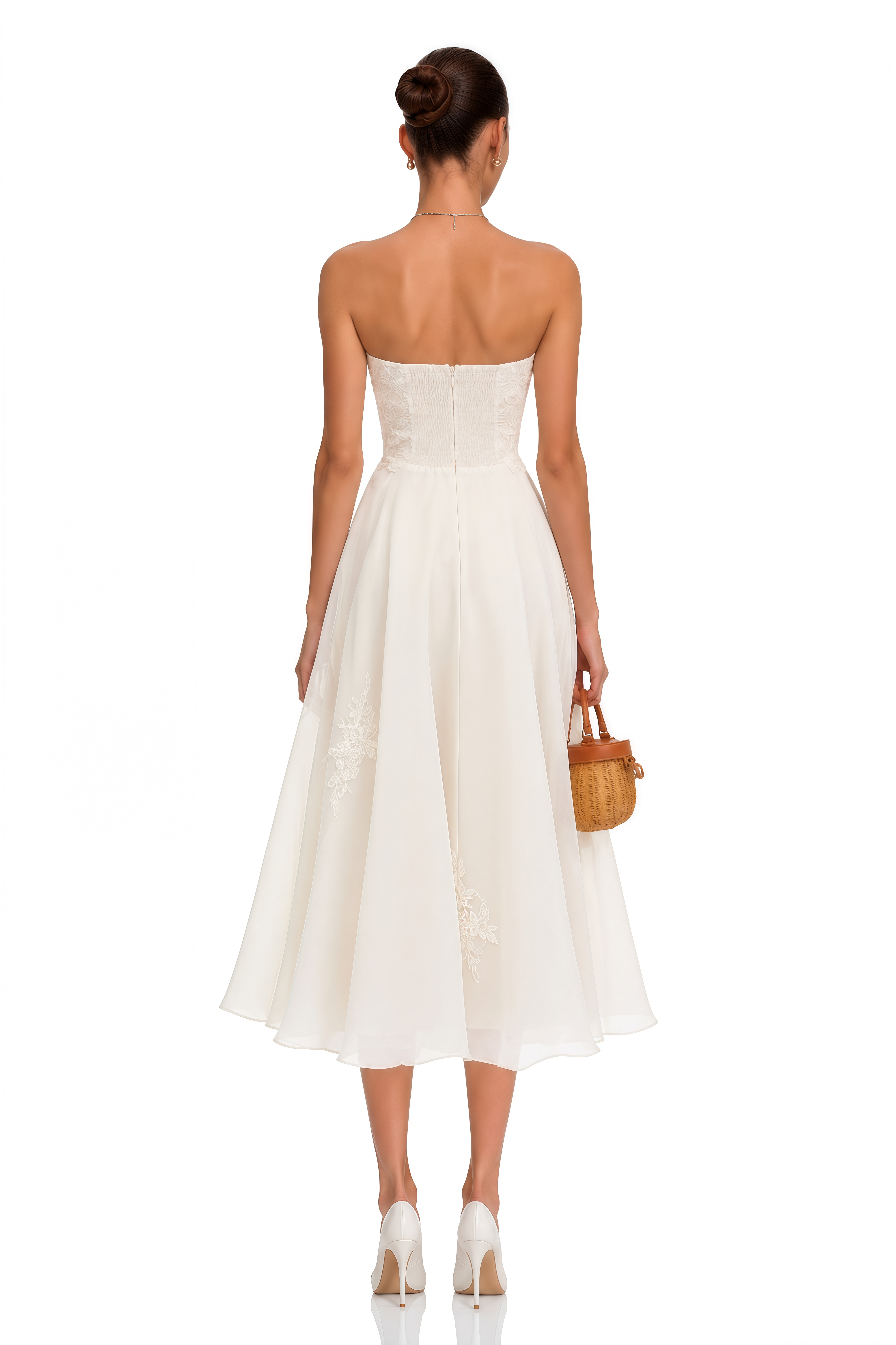 Jasmine White Lace Sweetheart Midi Dress