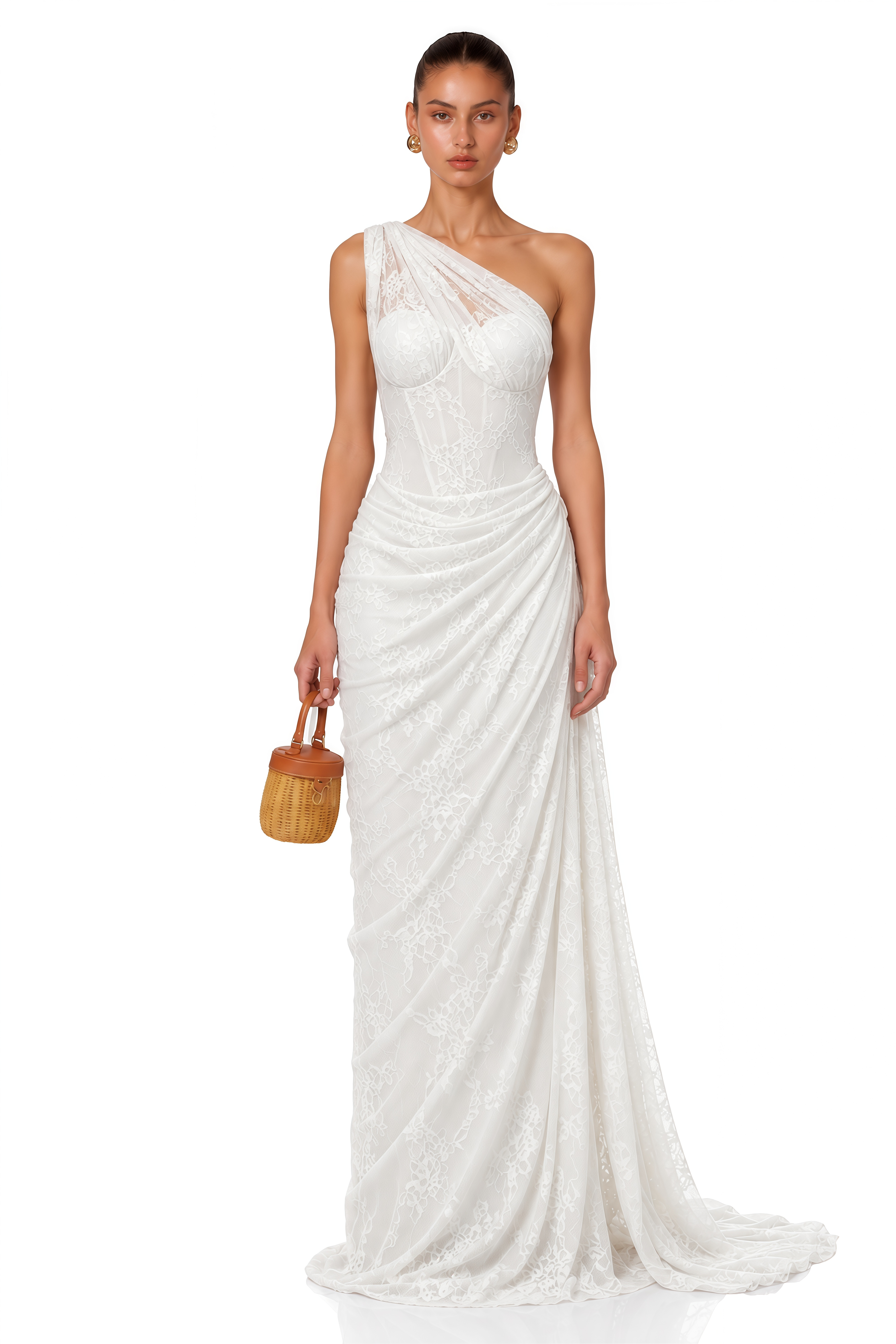 Stefania White Floral Lace Maxi Gown