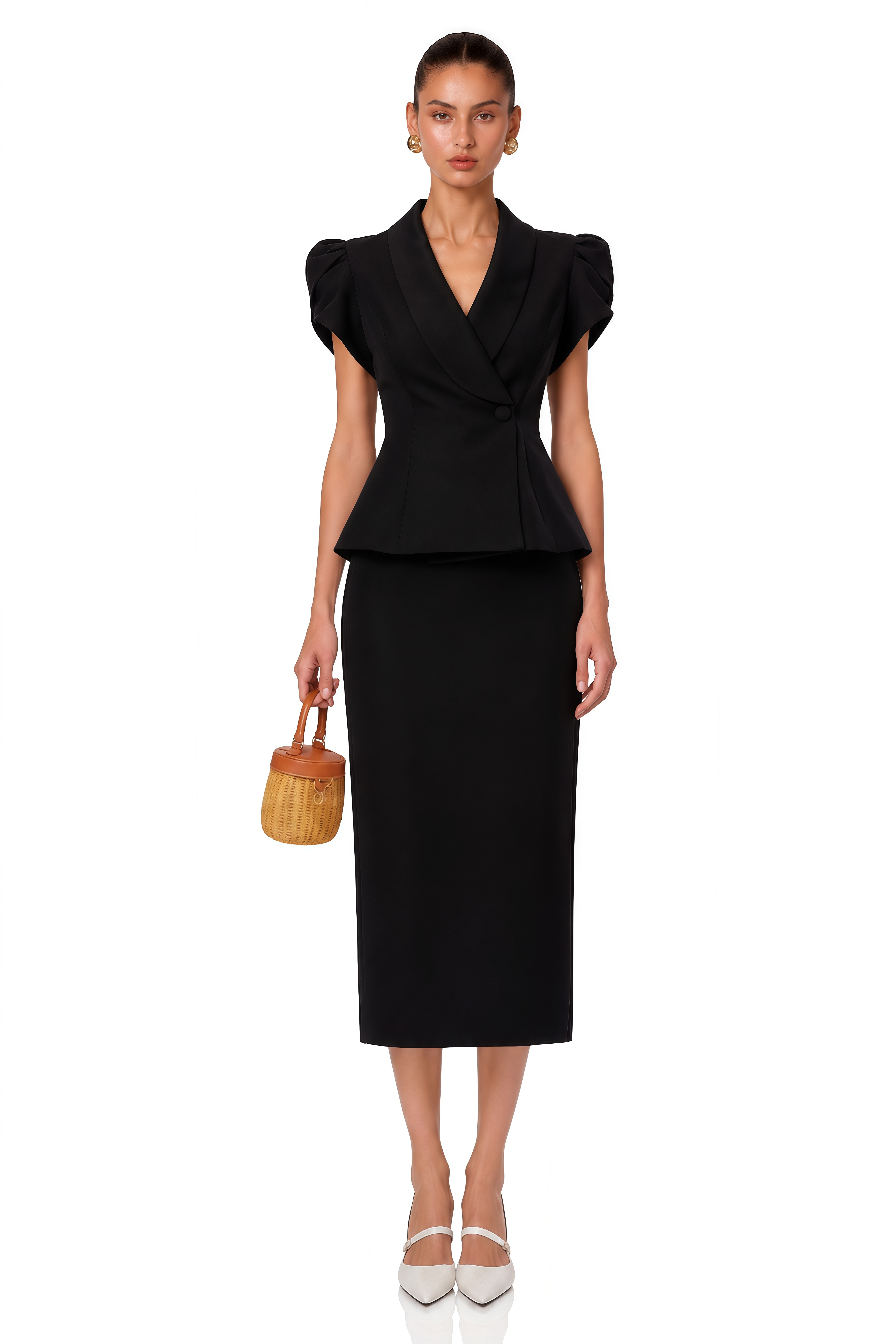 Acharya Black Blouse & Pencil Skirt Set
