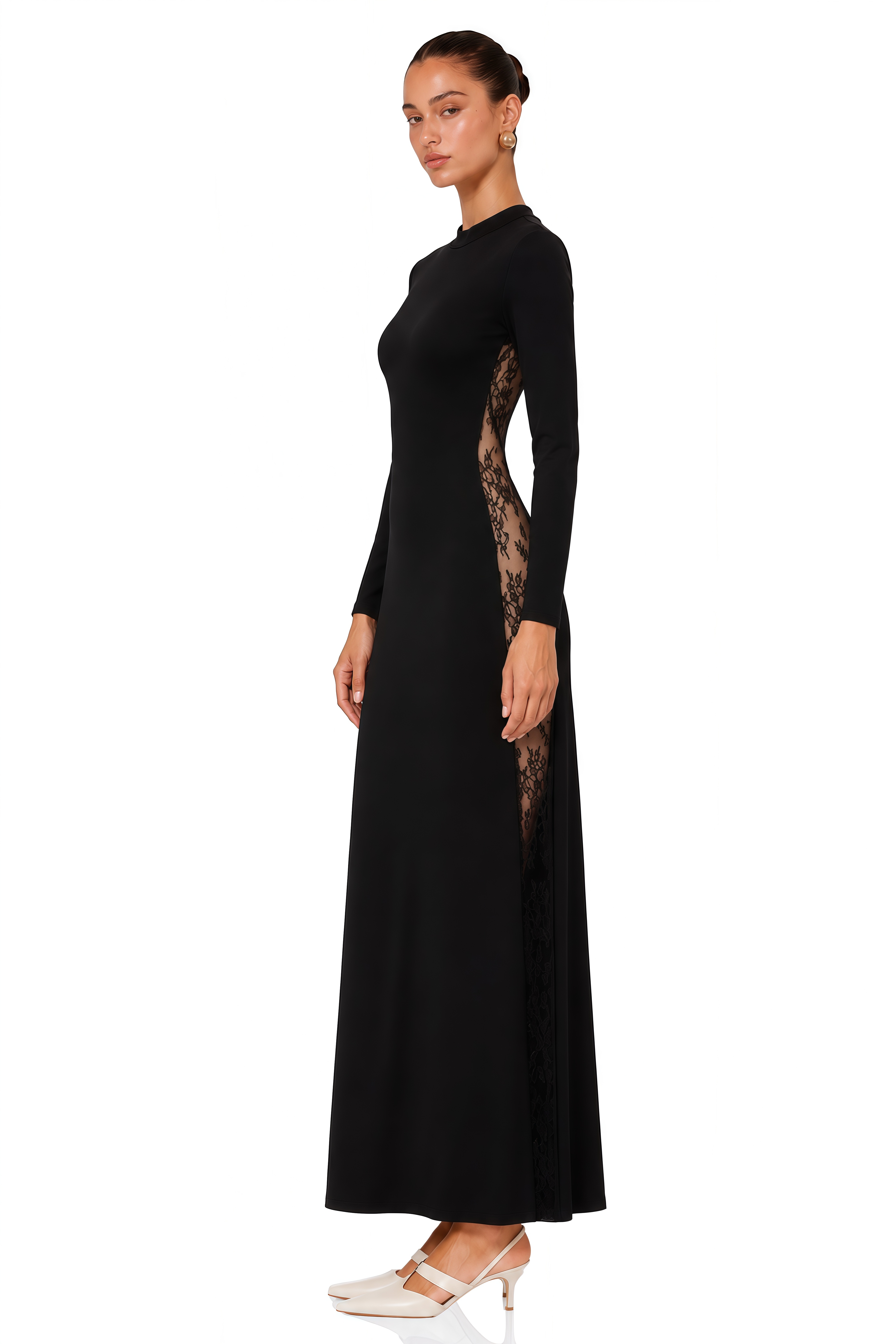 Fernande Black Floral Lace Maxi Dress
