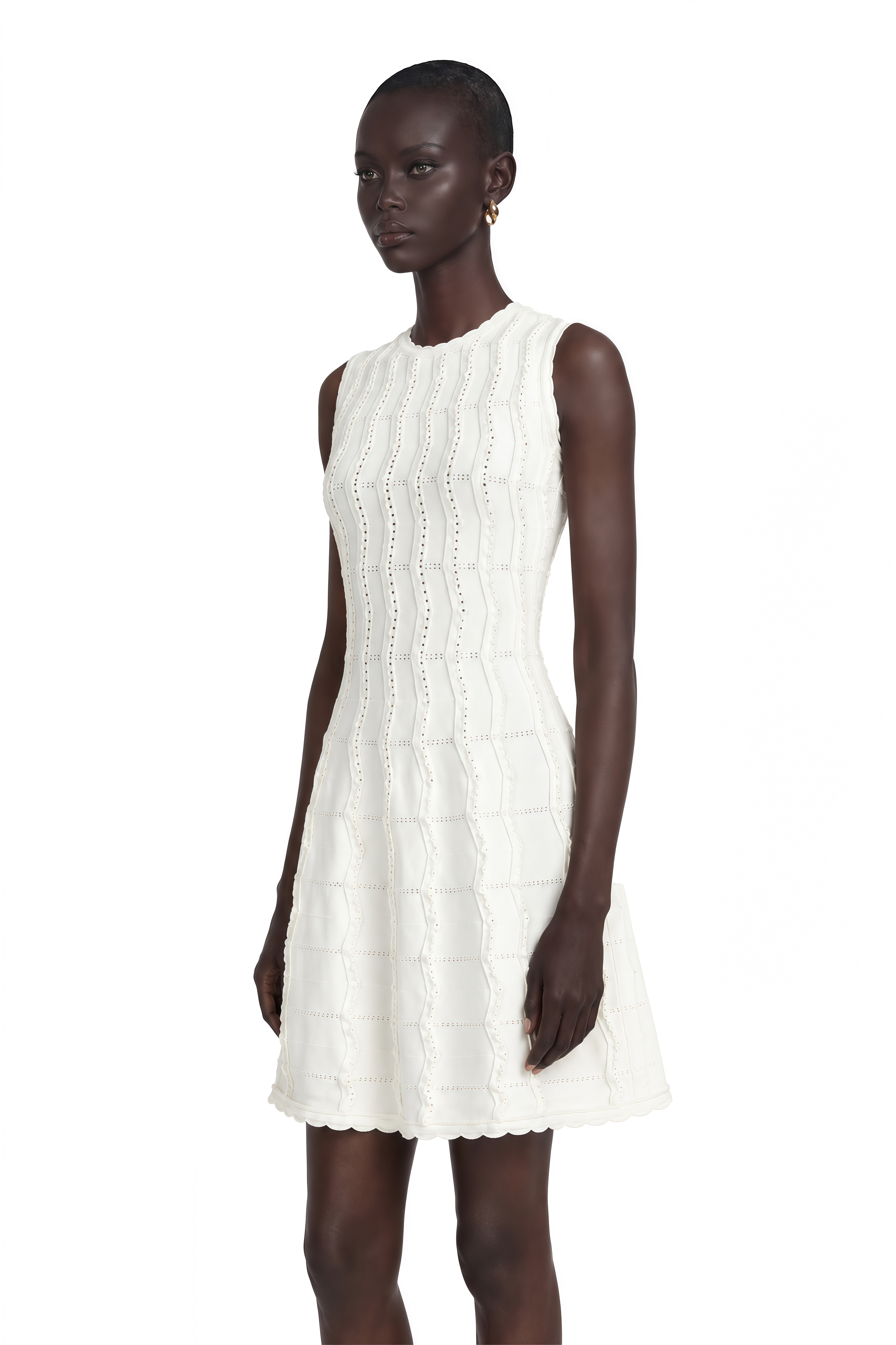 Esmée White Ruffled Sleeveless Knit Mini Dress