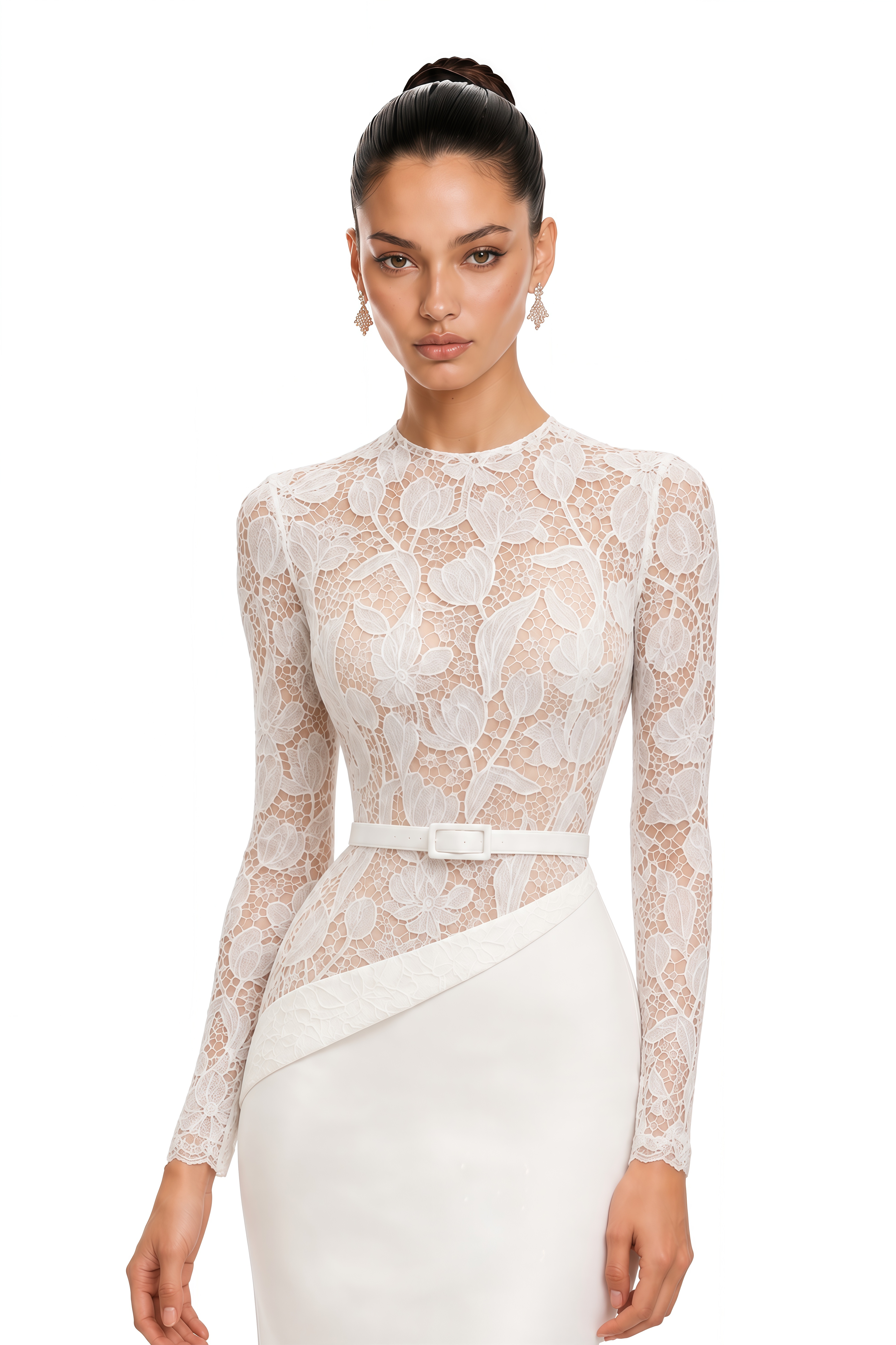 Sabine White Lace Panel Midi Dress