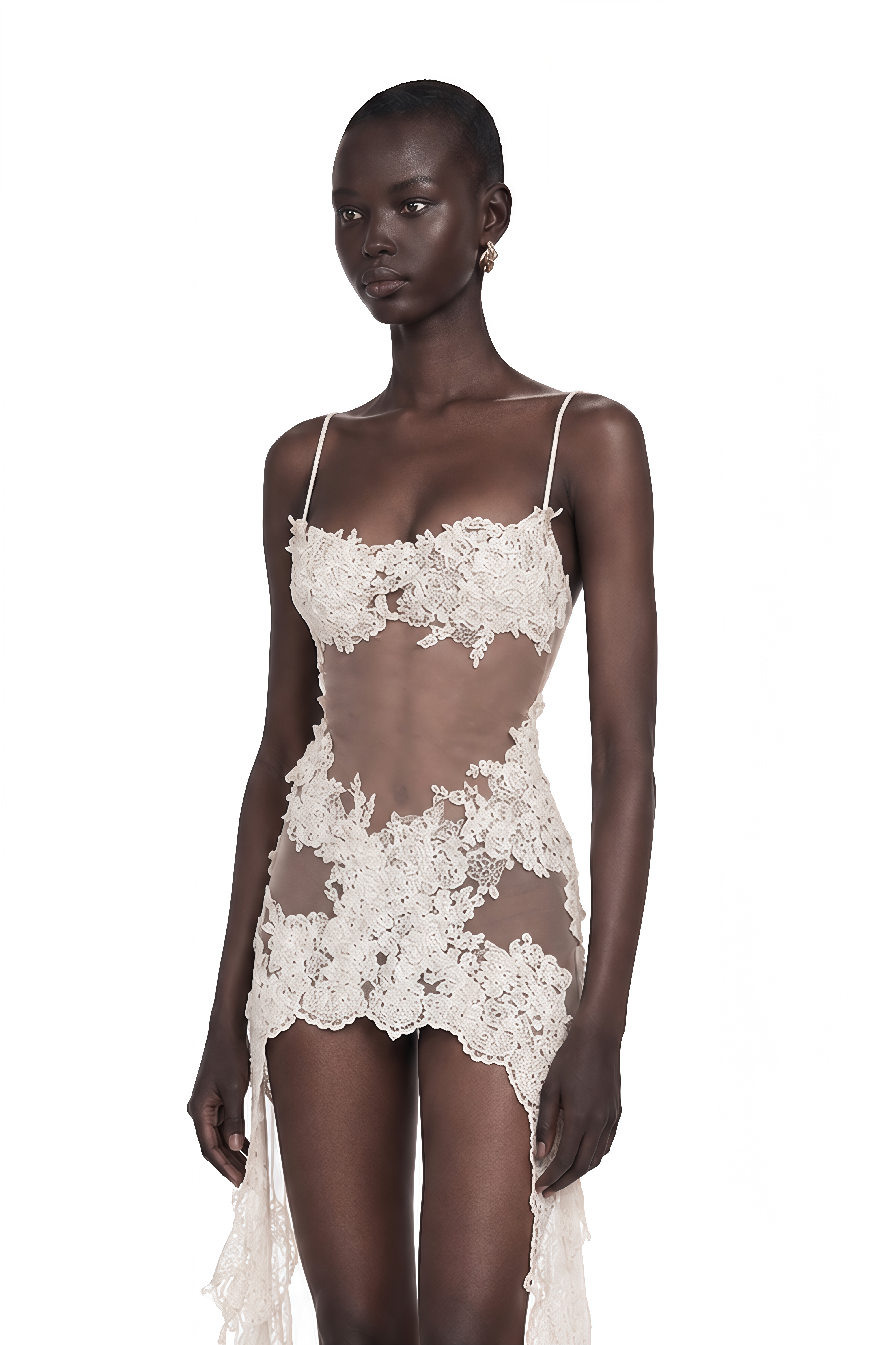 Mieke White Semi-Sheer Lace Maxi Dress