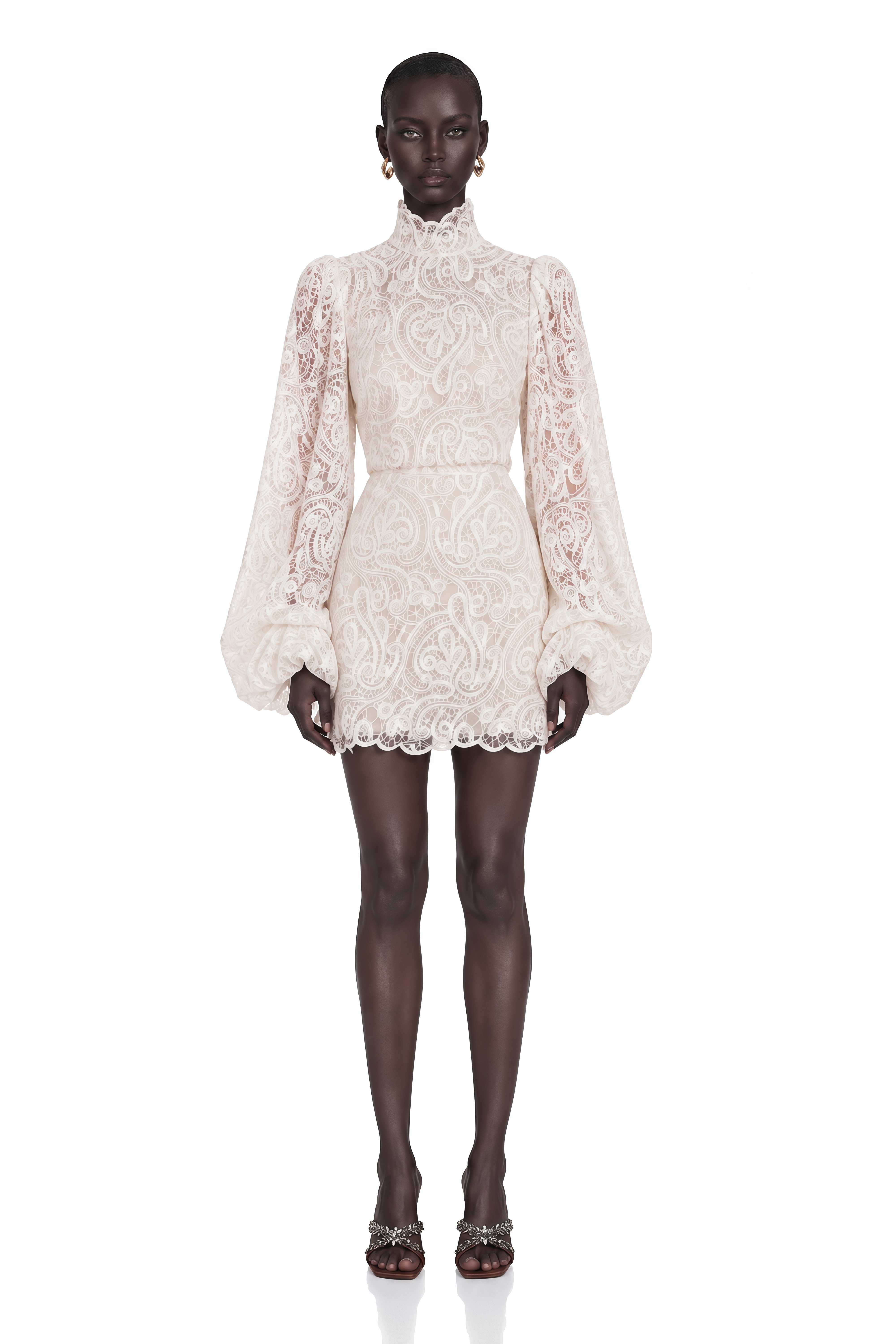 Eulalie Cream White Lace Blouse & Skirt Set