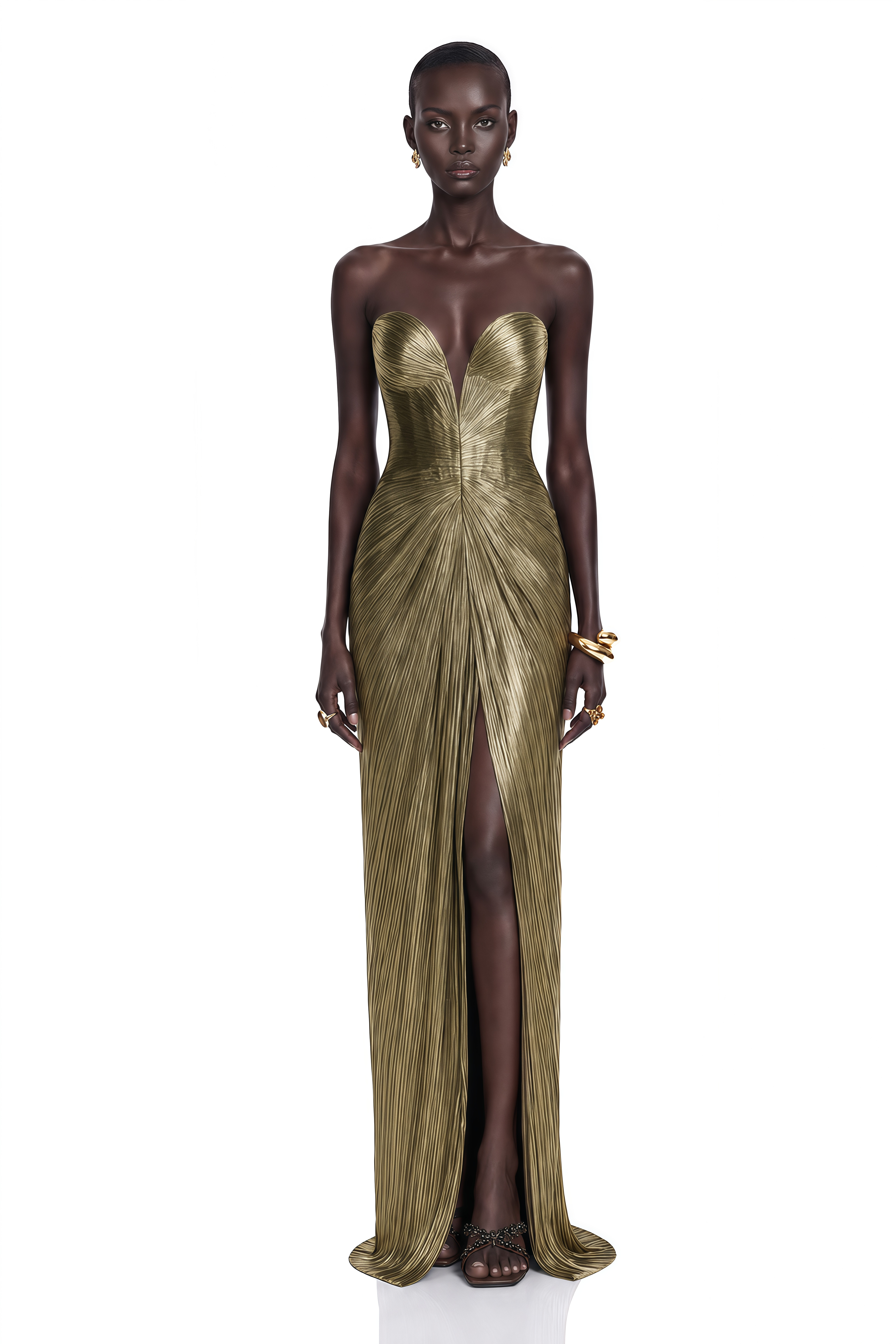 Guillermo Gold Off-Shoulder Maxi Dress