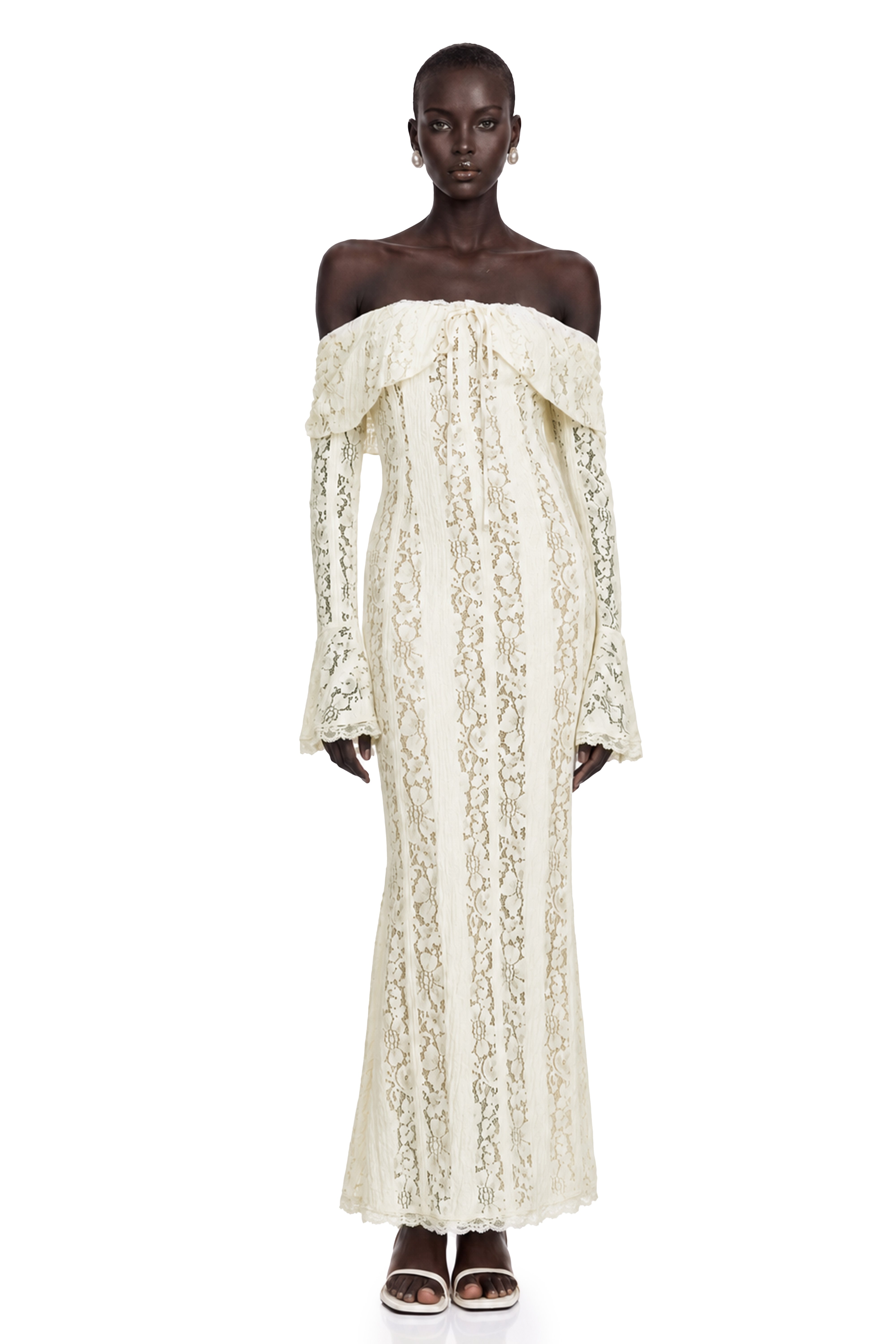 Esme＋Spectacular Historical Gown Émeline Floral Lace Flared-Cuff Maxi Dress in Neutrals – Miss