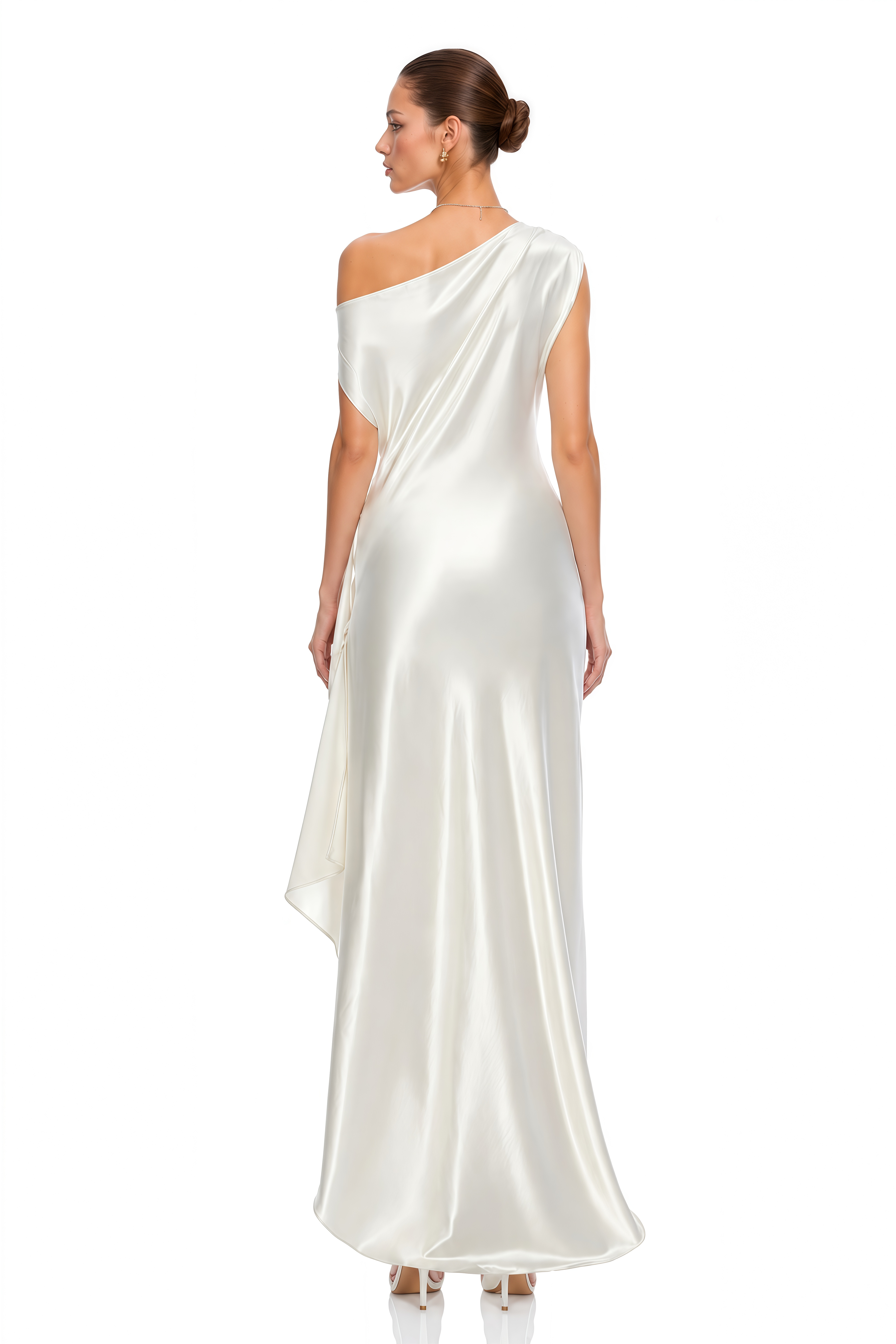 Naia Cream One Shoulder Ruched Maxi Dress with Slit