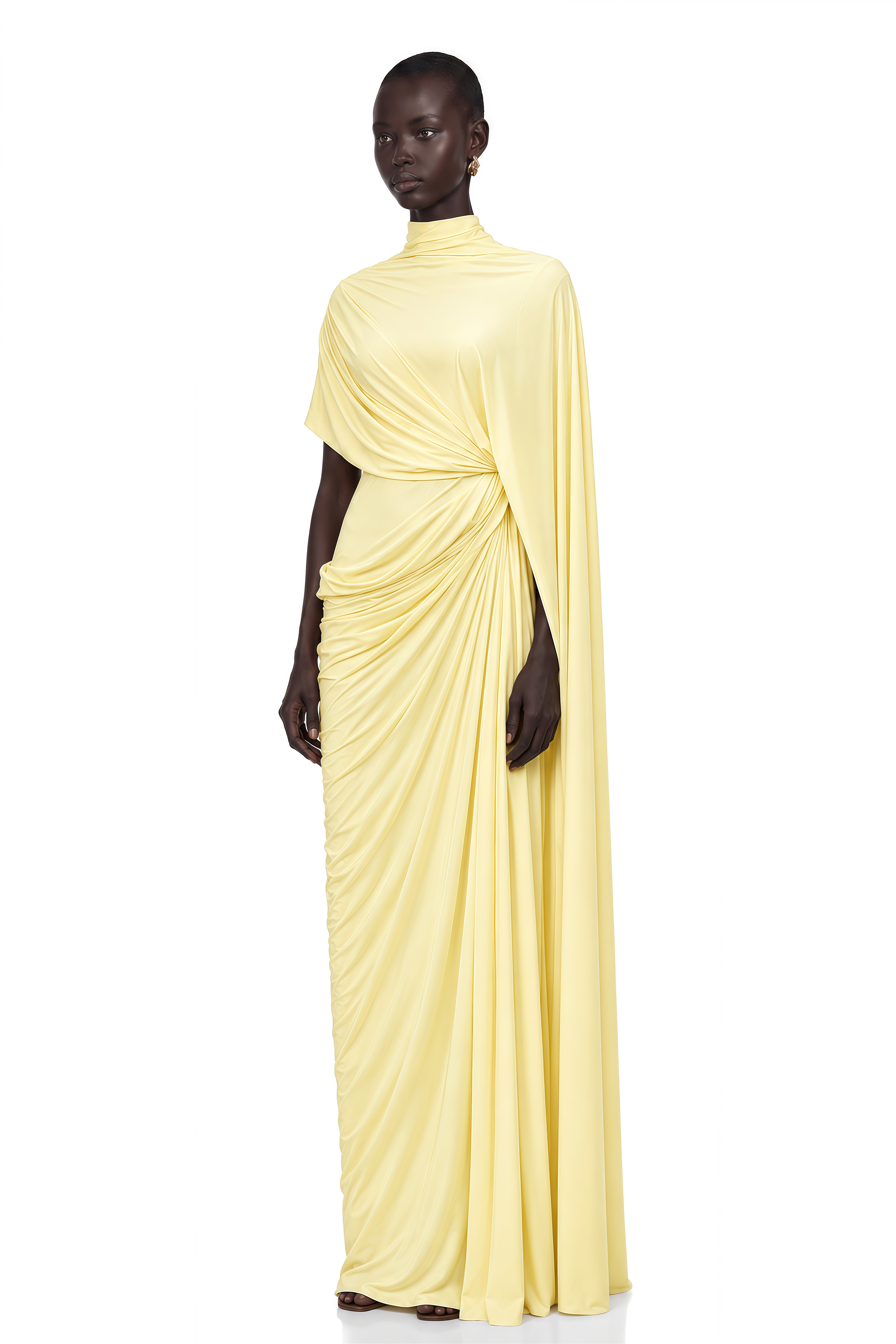 Fenella Asymmetrical Draped Cape & Dress Matching Set in Yellow