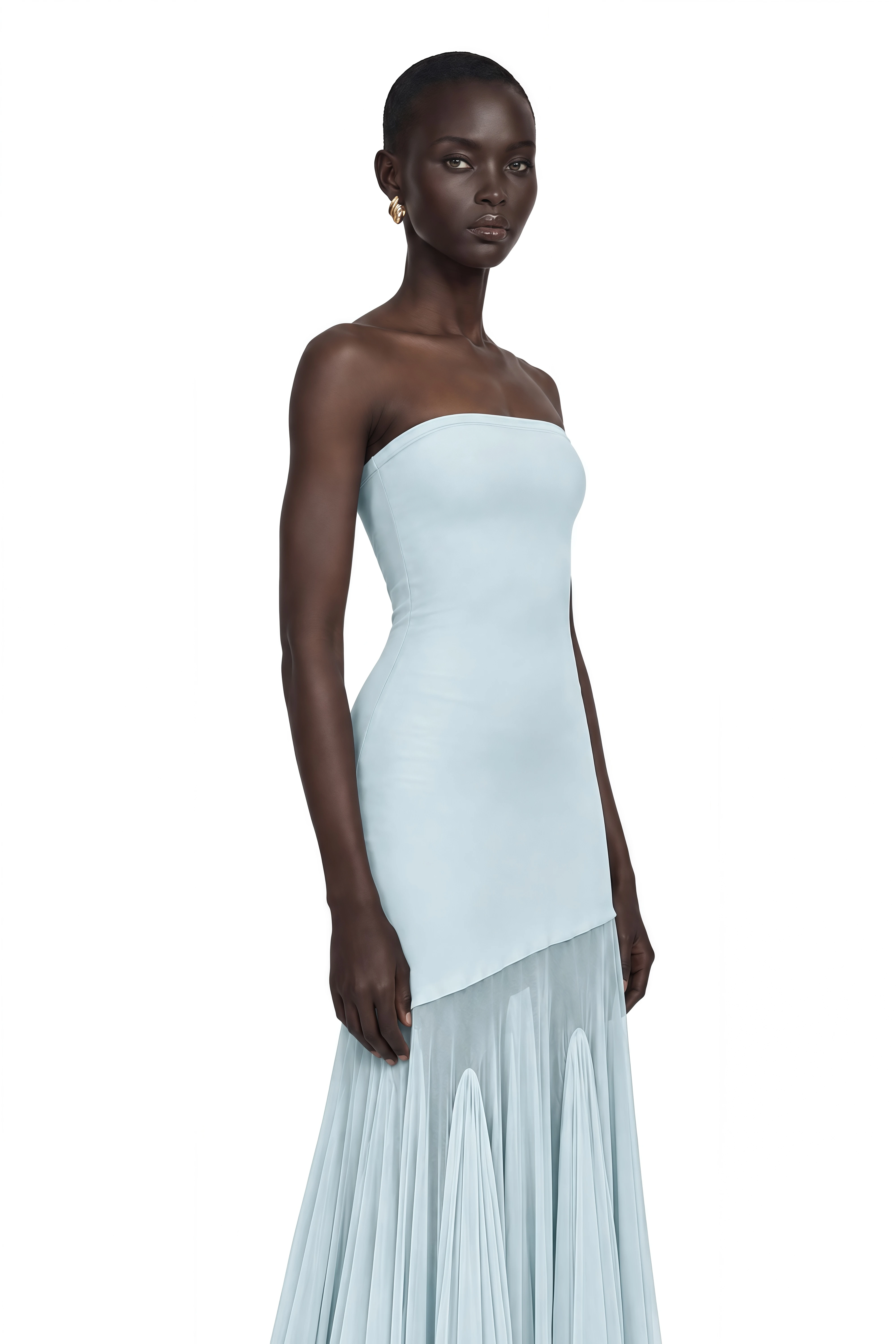 Josiane Blue Off-shoulder Sheer Tulle Maxi Dress