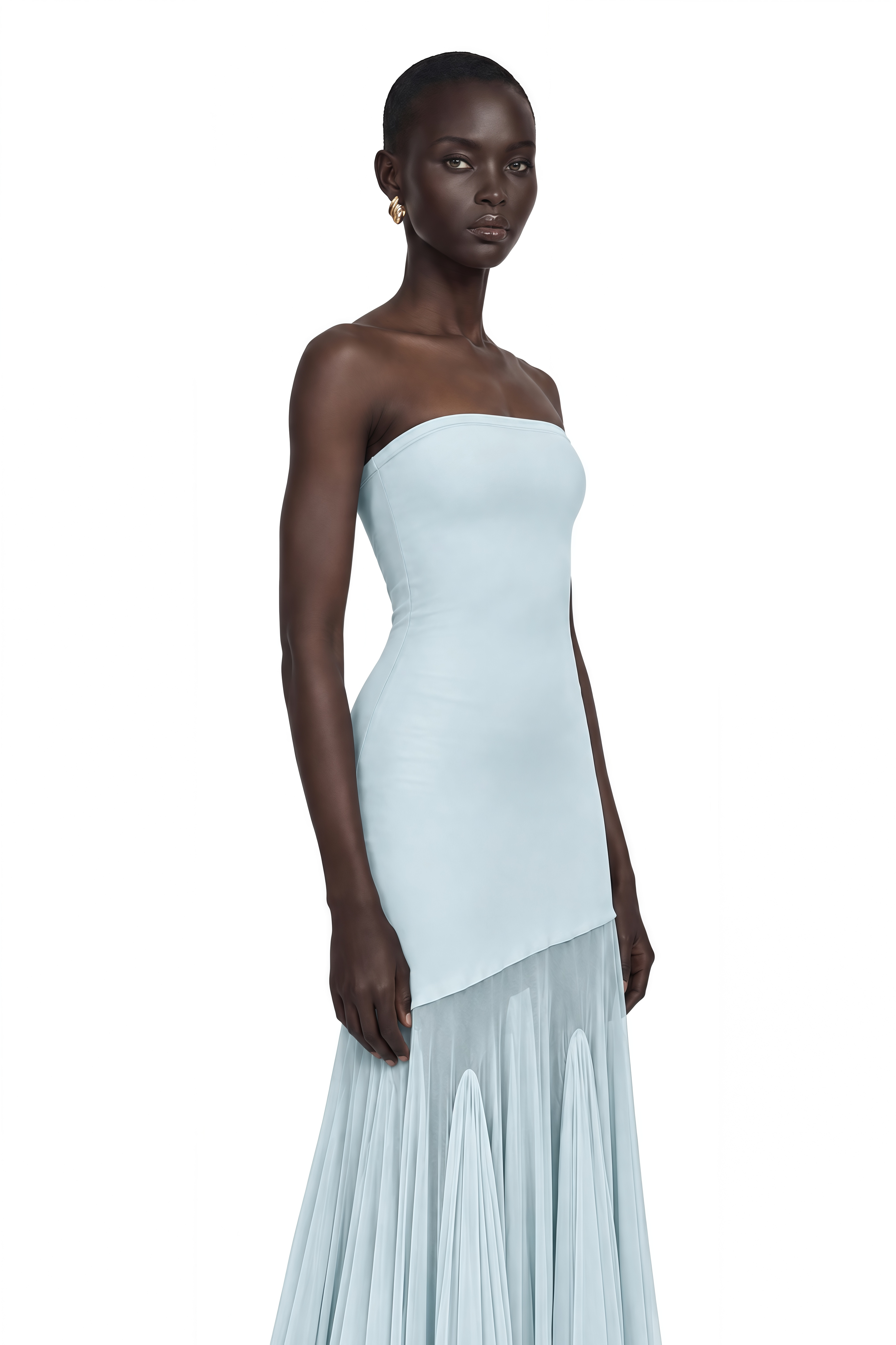 Josiane Blue Off-shoulder Sheer Tulle Maxi Dress