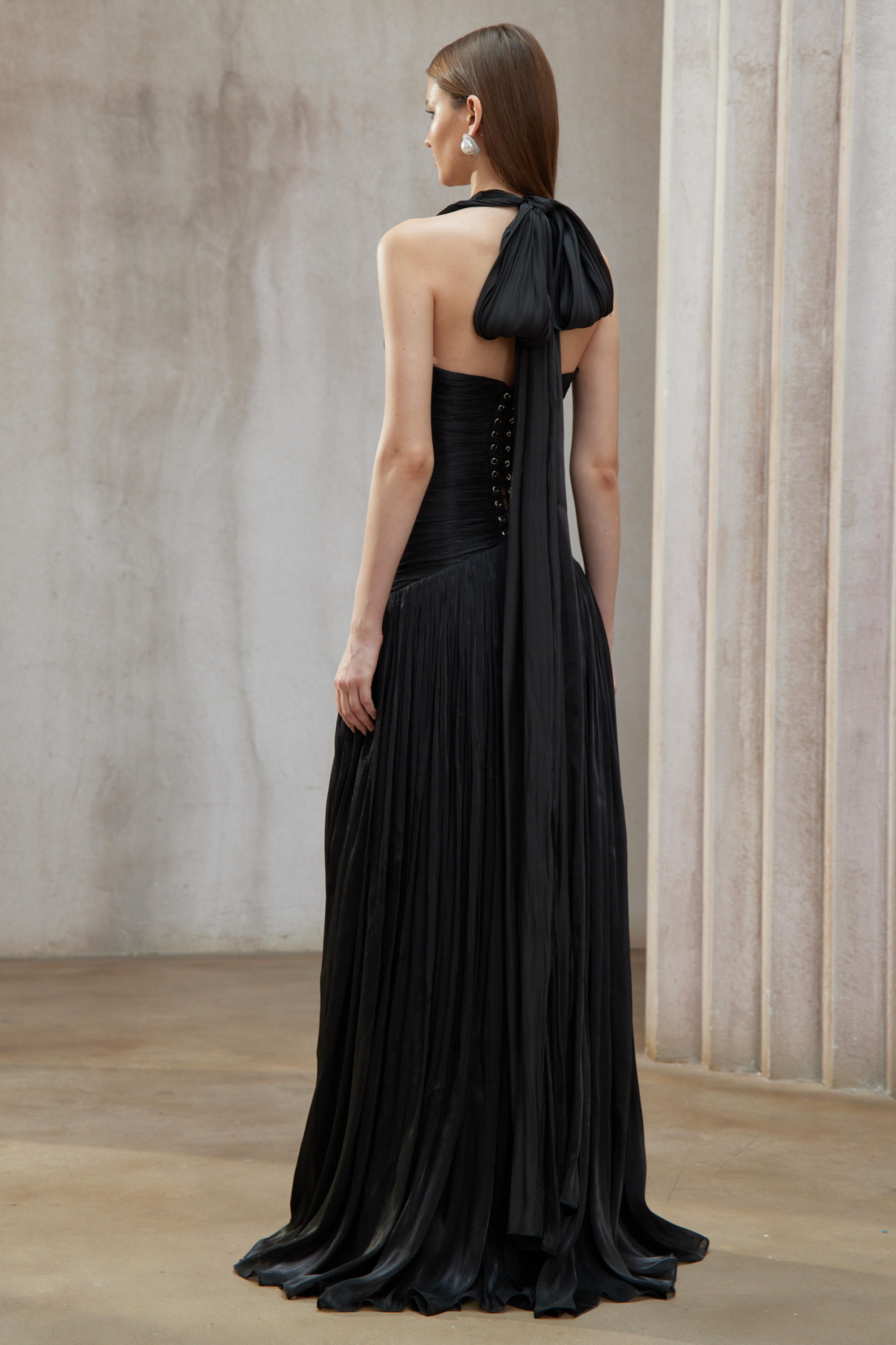 Black Gathered Maxi Dress