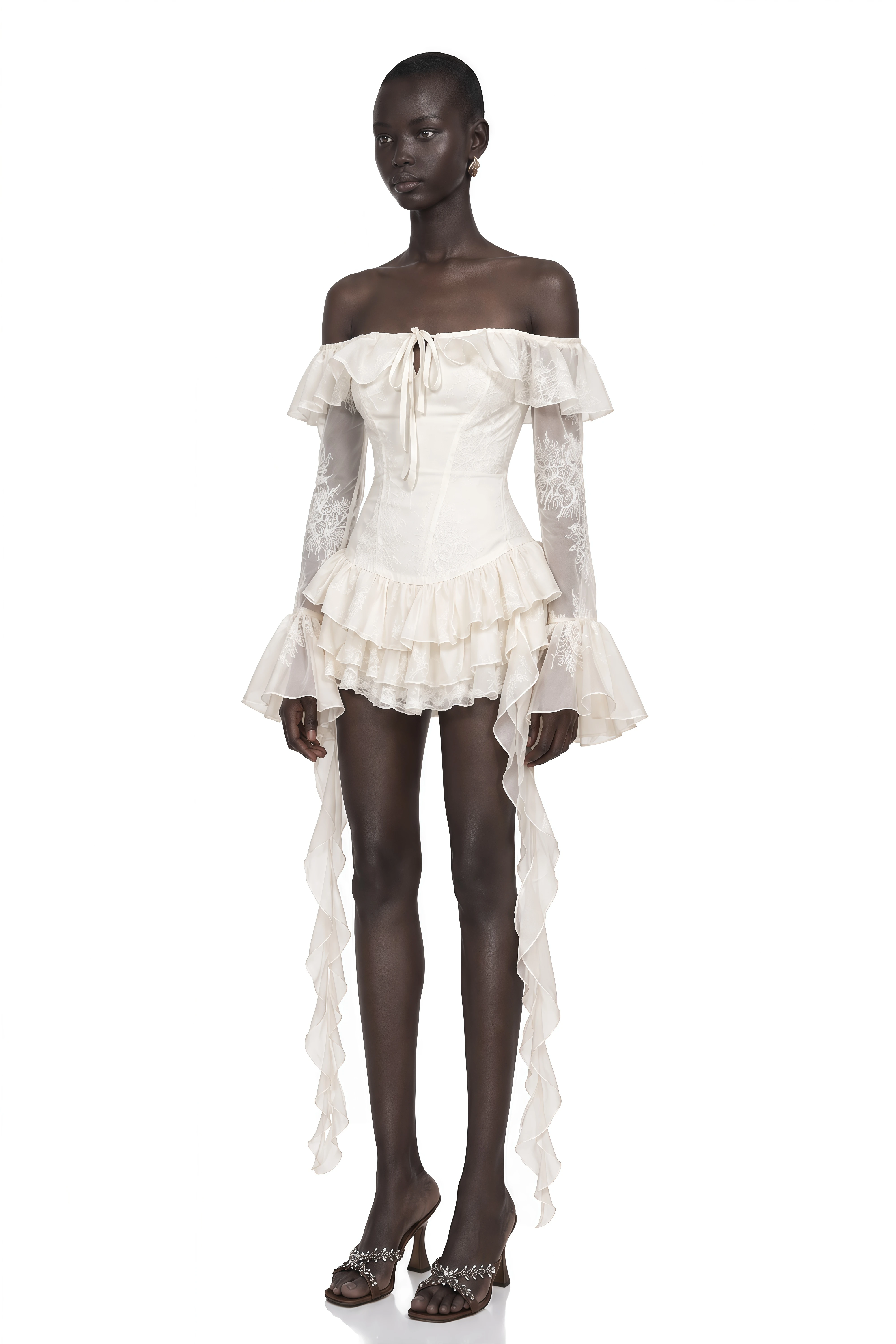 Désirée White Off-Shoulder Embroidered Mini Dress