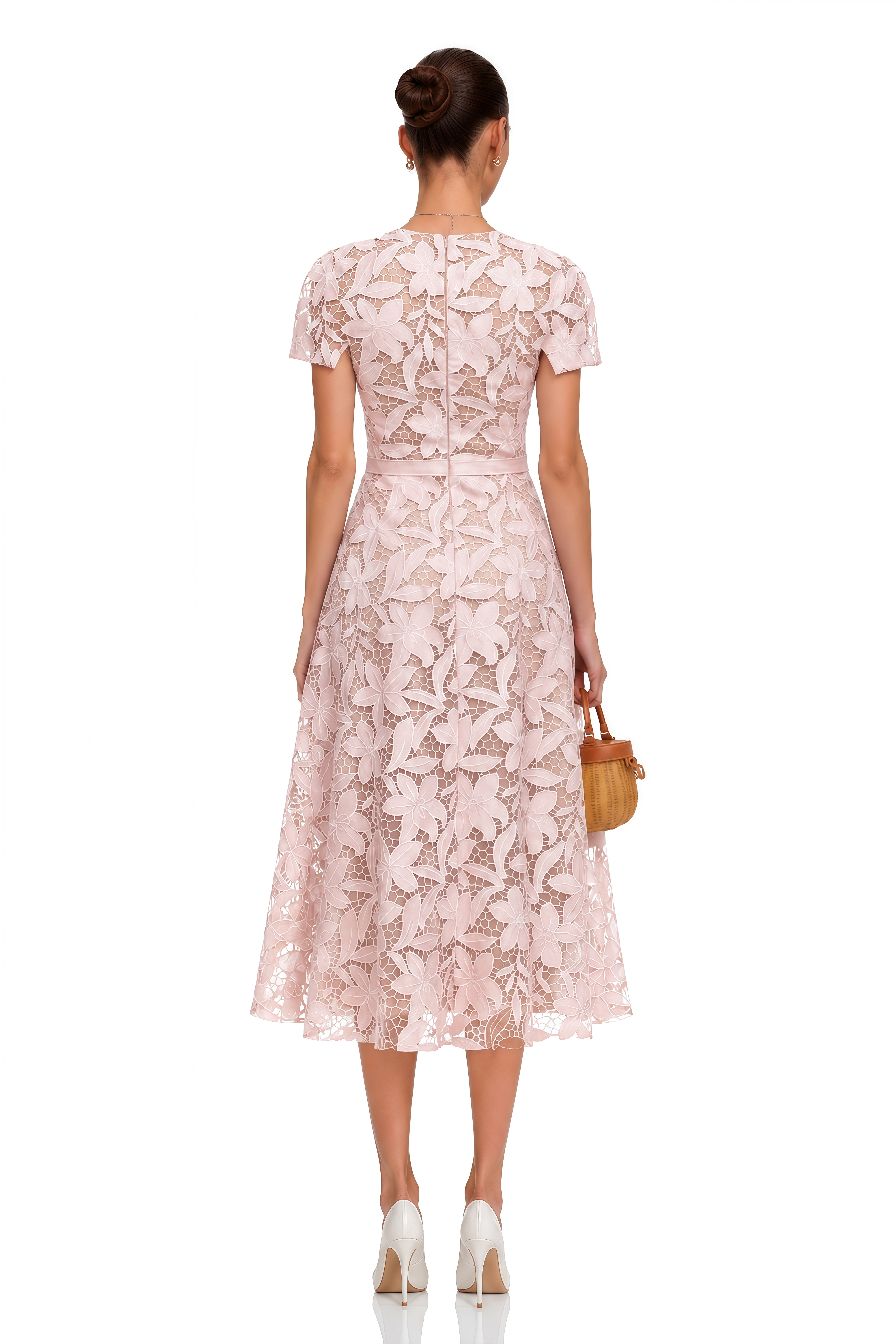 Vérane Pink Guipure-Lace Midi Dress – Miss Rosier - Women's Online