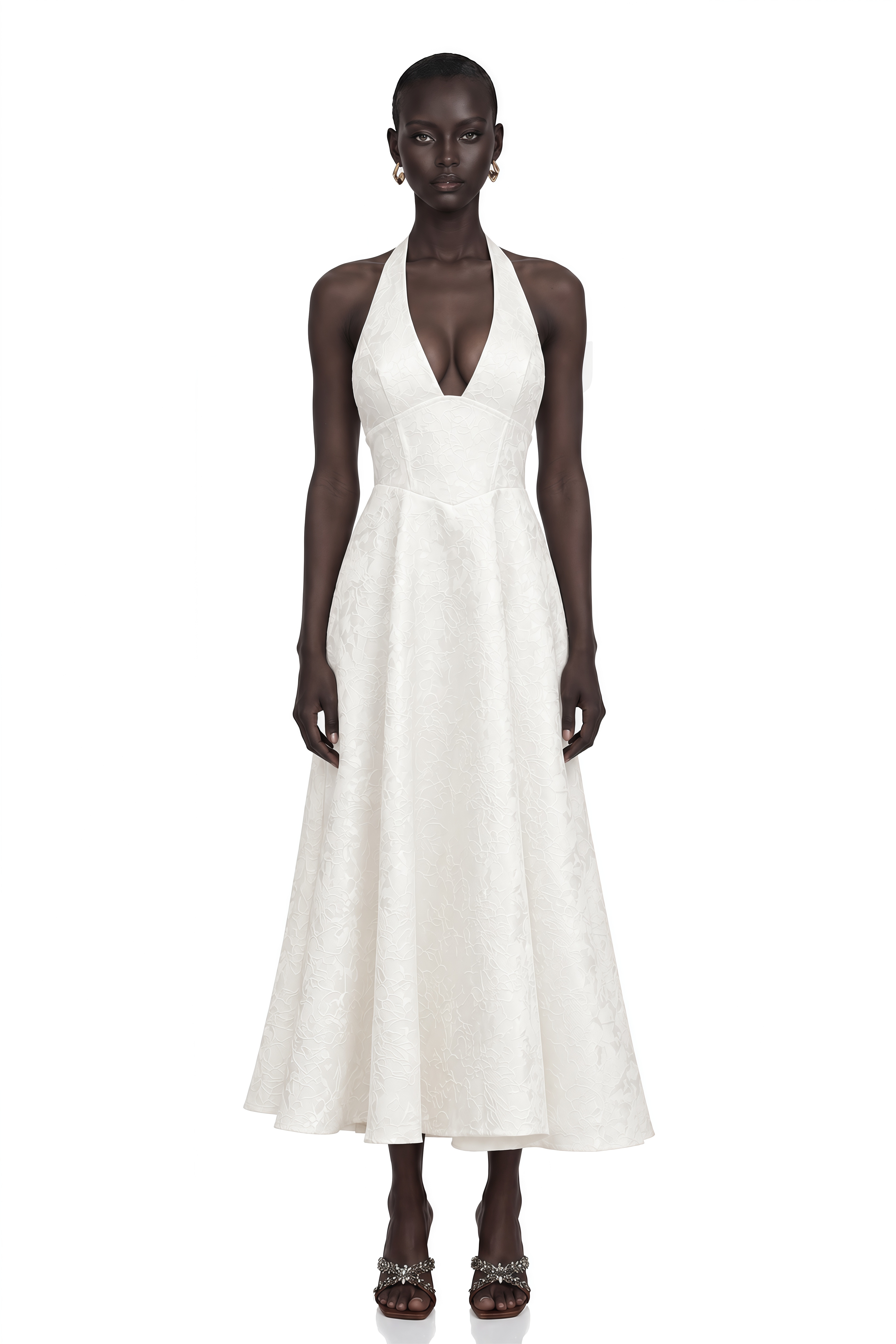 Céline White Glamorous Event Midi Dress