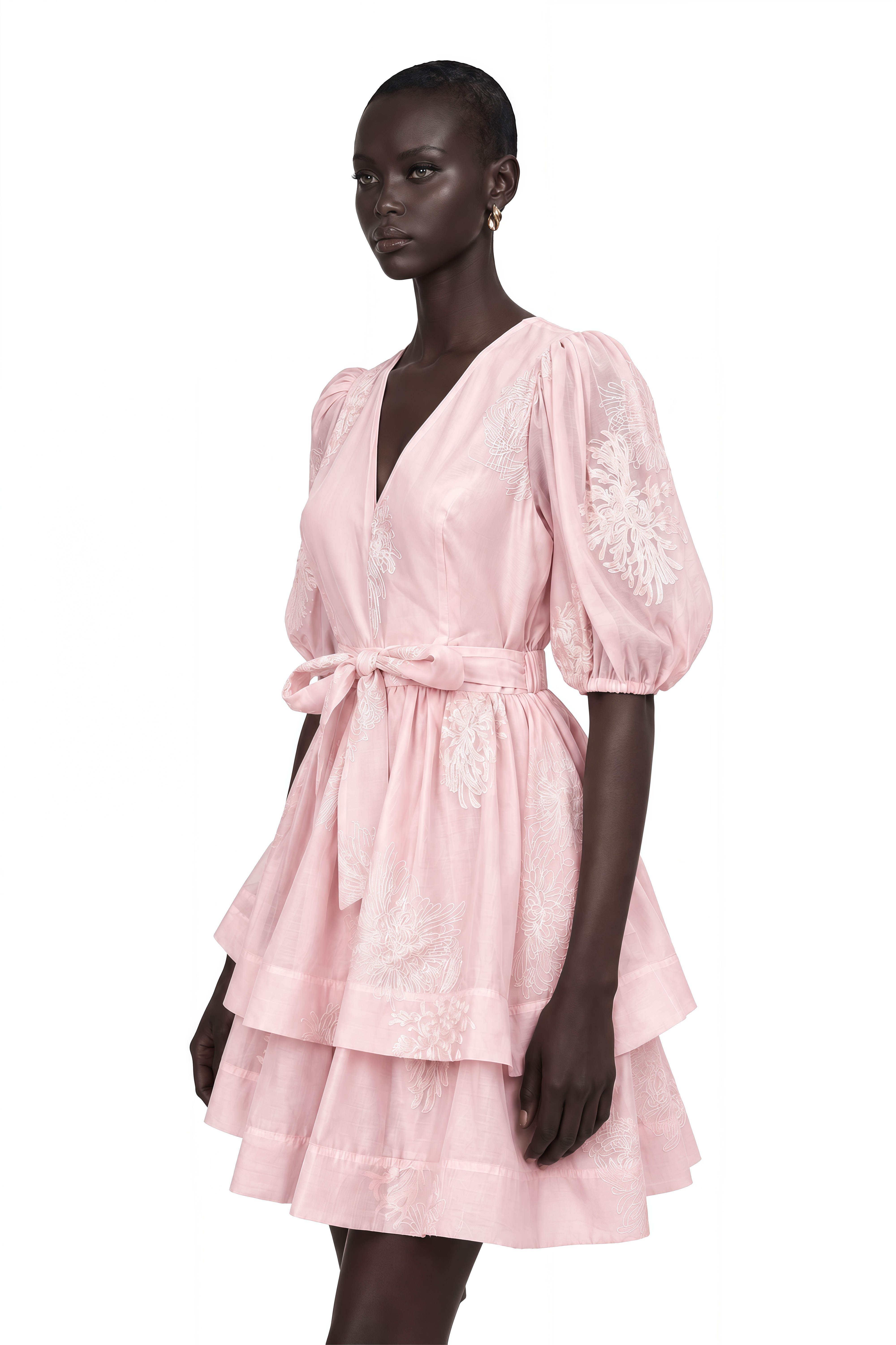 Florence Pink Floral-Embroidered Layered Mini Dress
