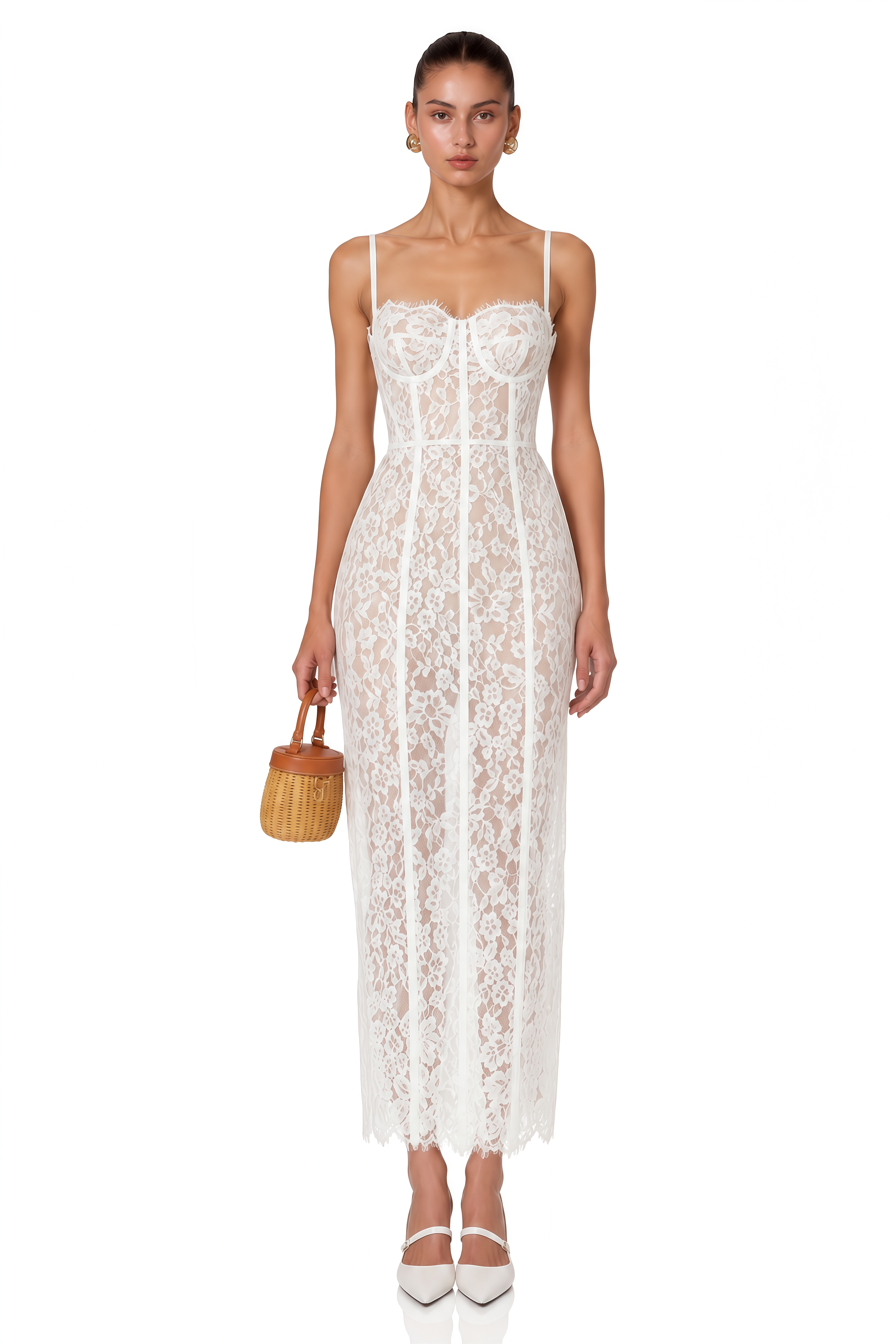 Giorgia White Floral Lace Corset Maxi Dress