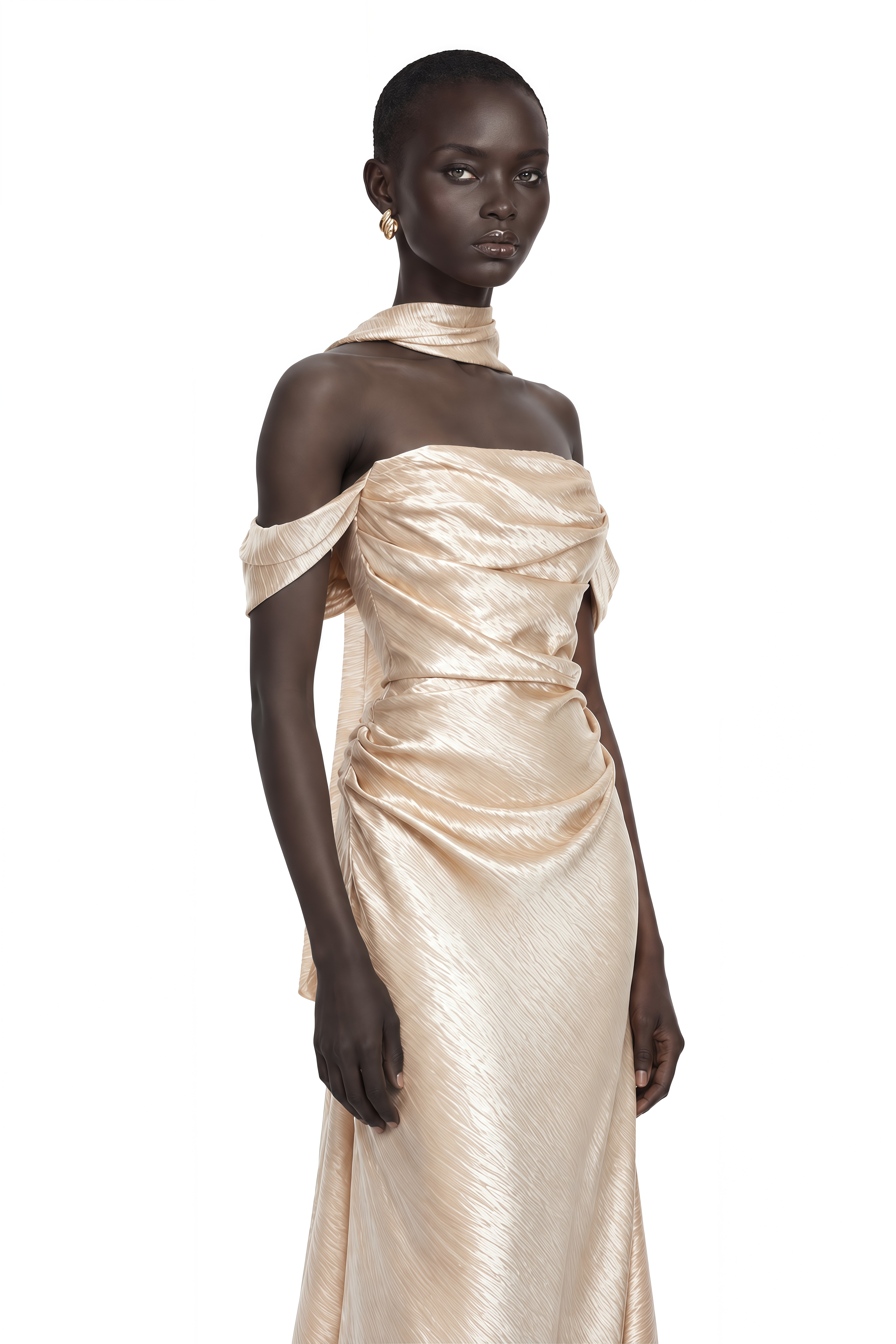 Blanche Gold Off Shoulder Mermaid Maxi Dress