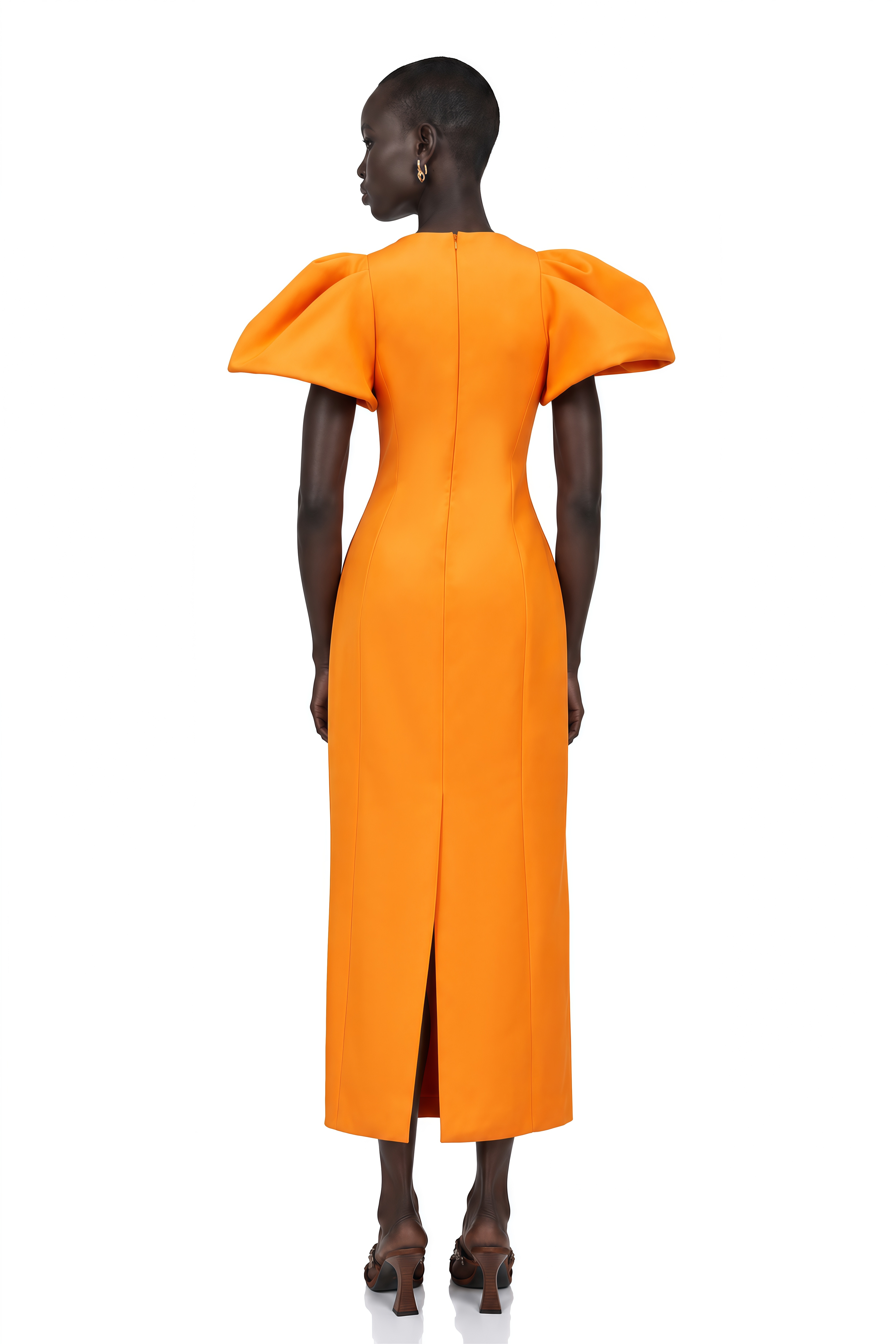 Yrjö Orange Floral Embroidered Midi Dress