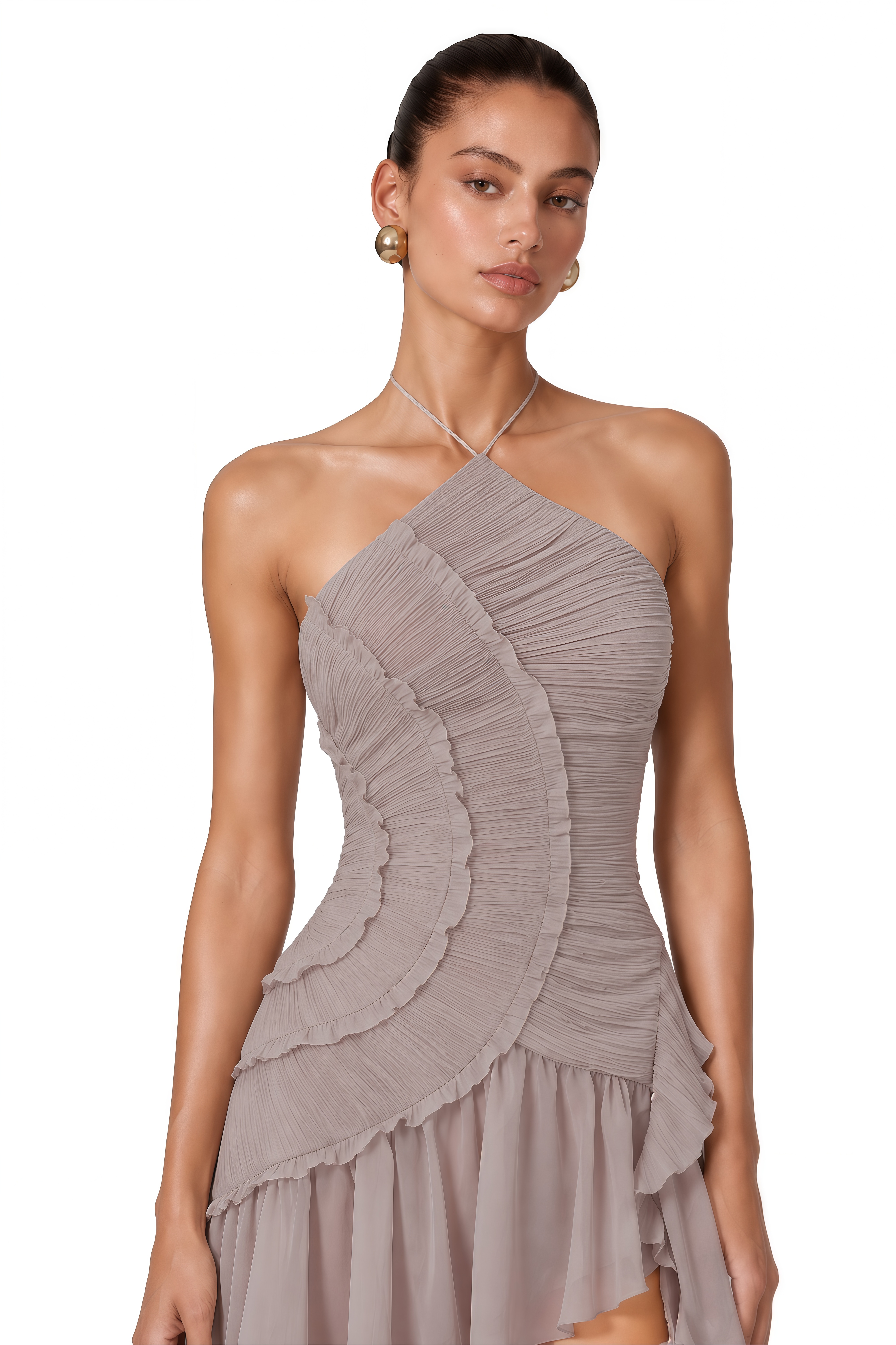 Doux Purple Ruffled Trim Pleated Mini Dress