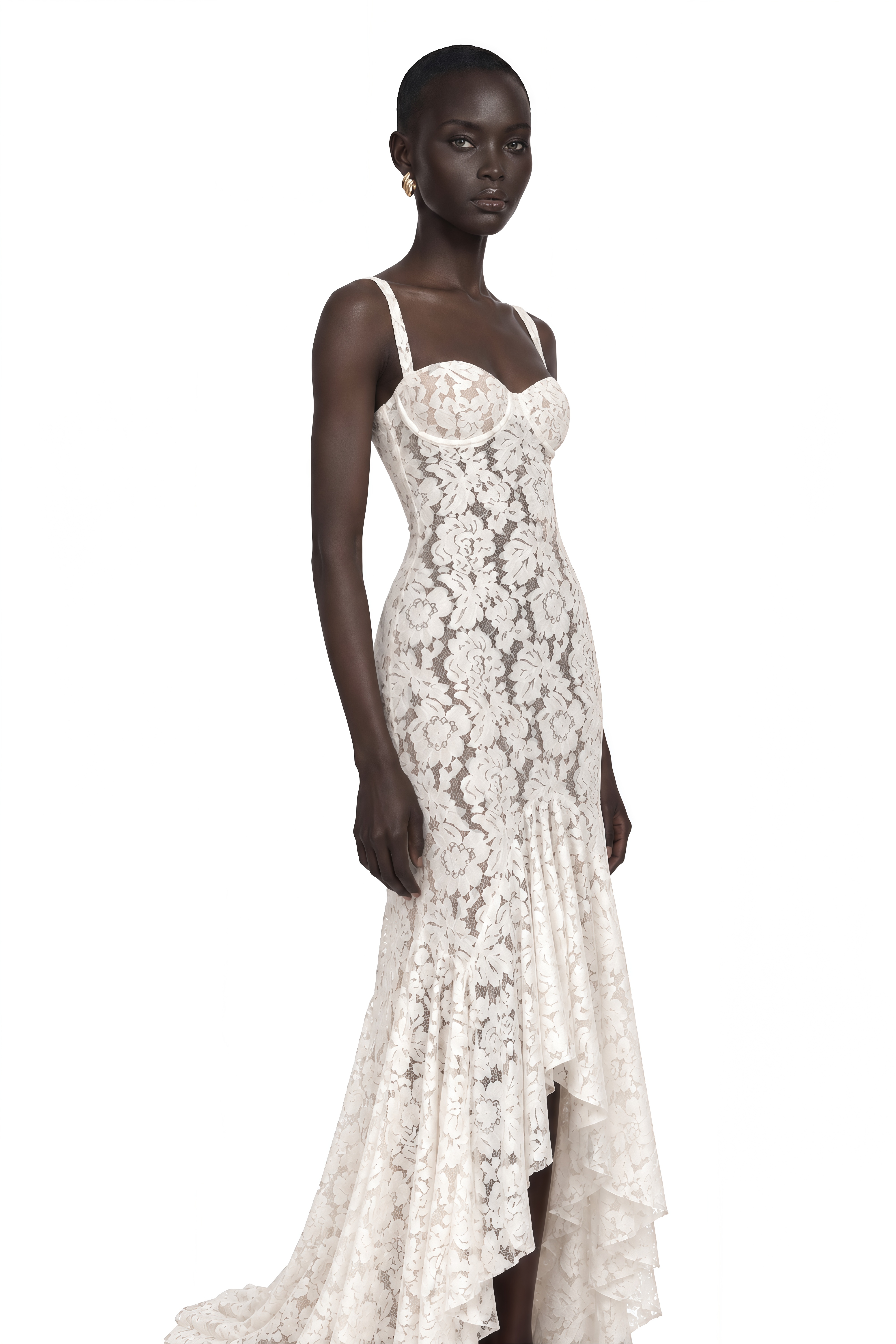 Abbie White Floral Lace Bustier Maxi Dress