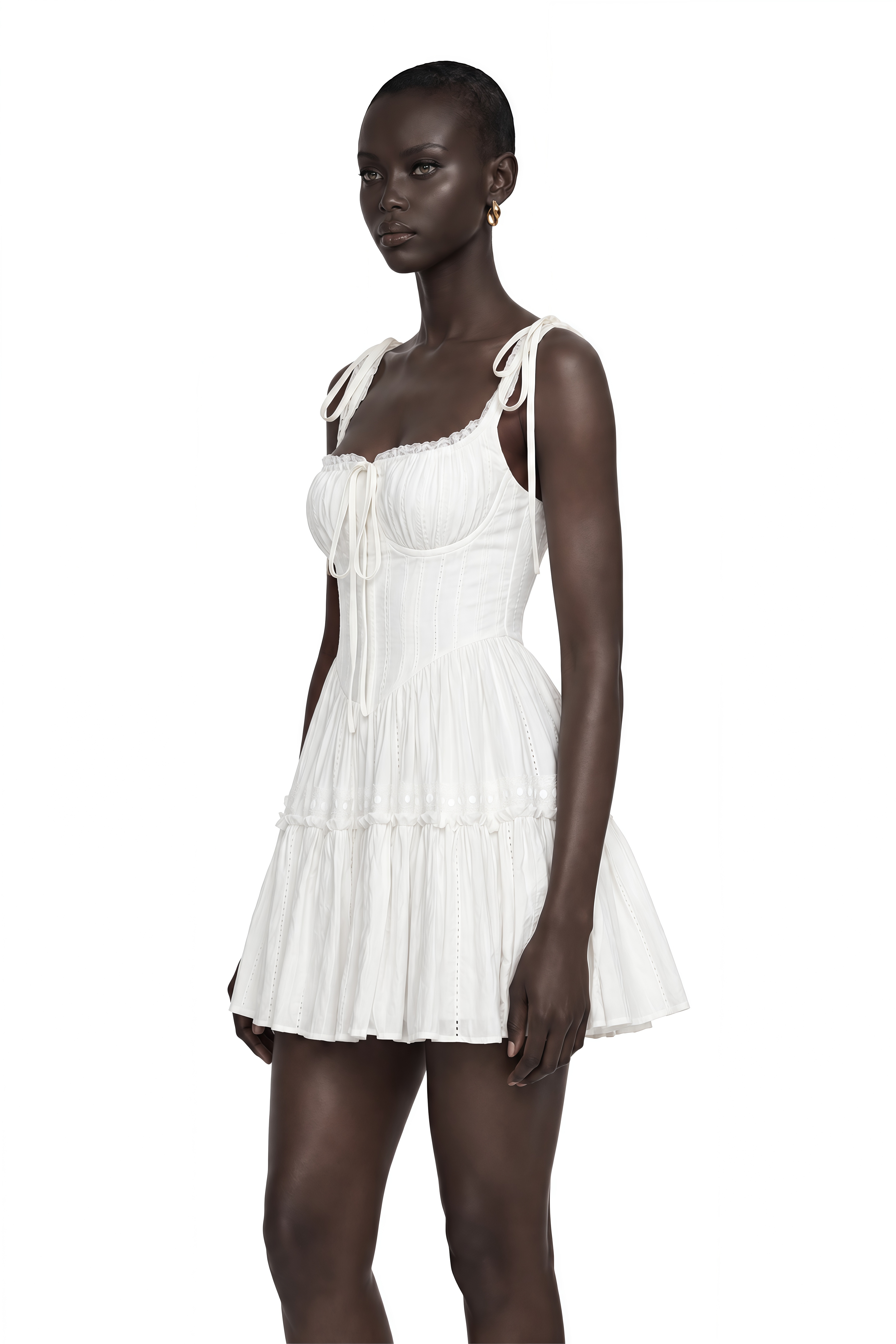 Lente White Ruffled Lace Mini Dress