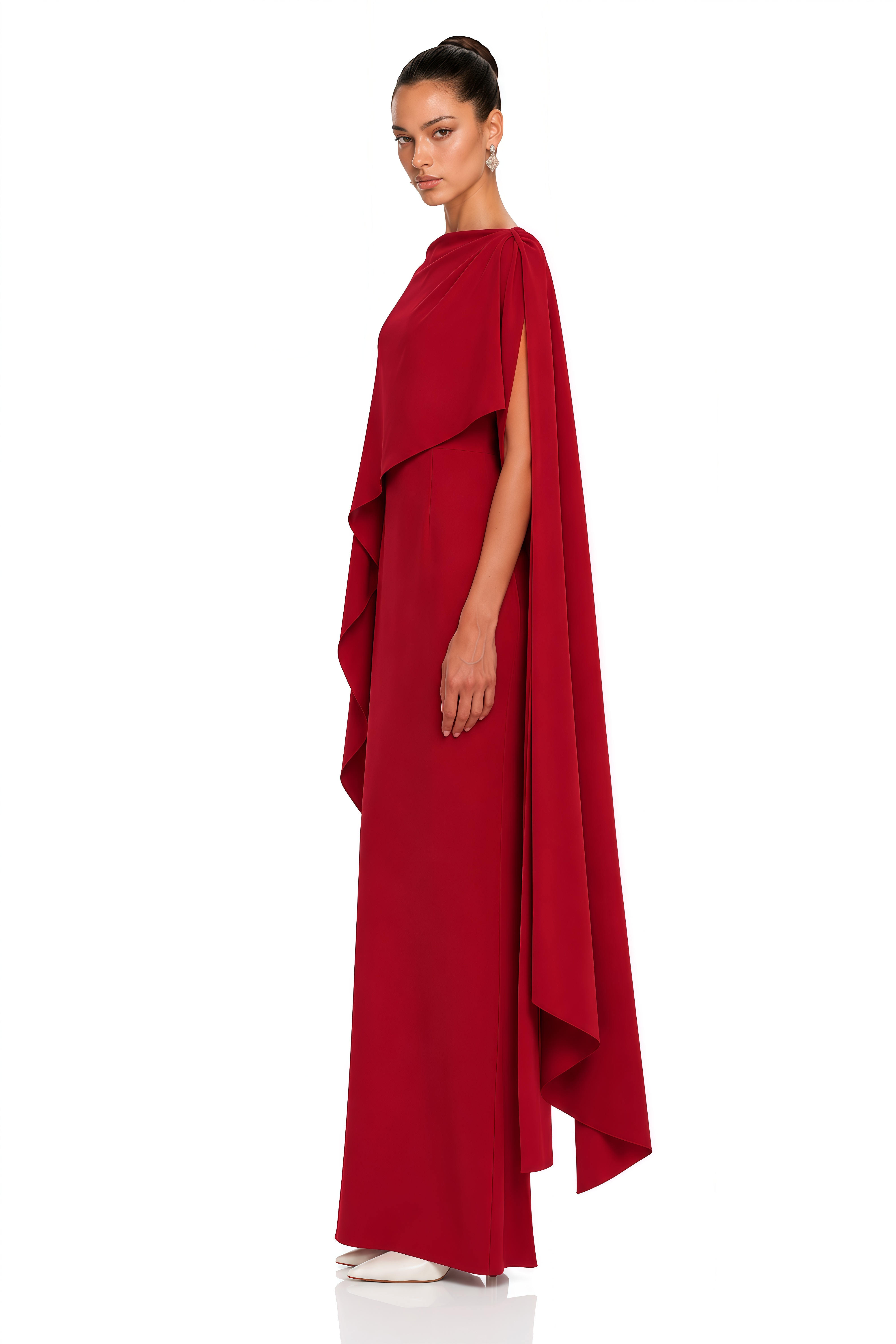 Zinhle Red Draped Cape Maxi Dress