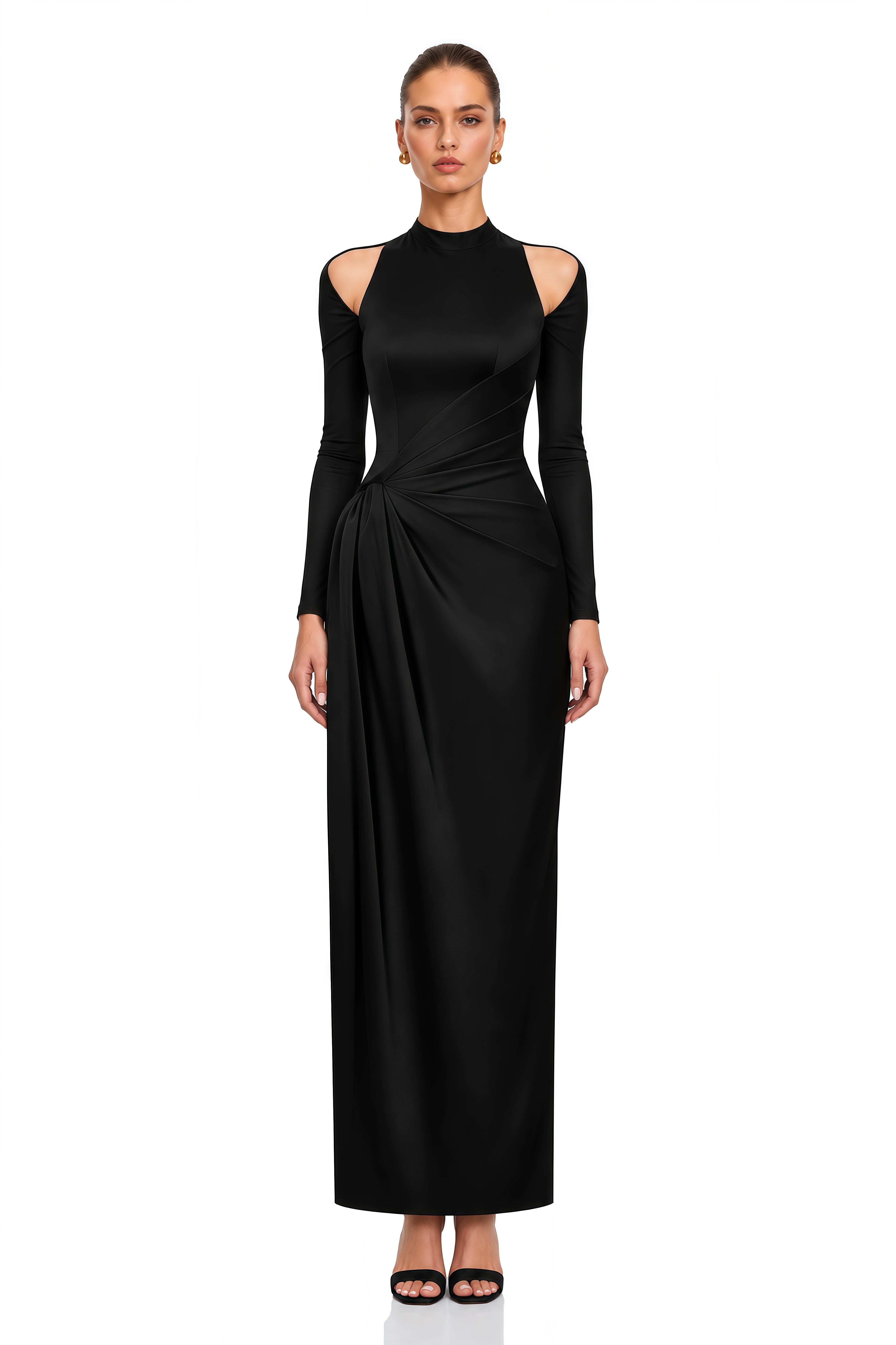Krista Black Cold Shoulder Ruched Maxi Dress