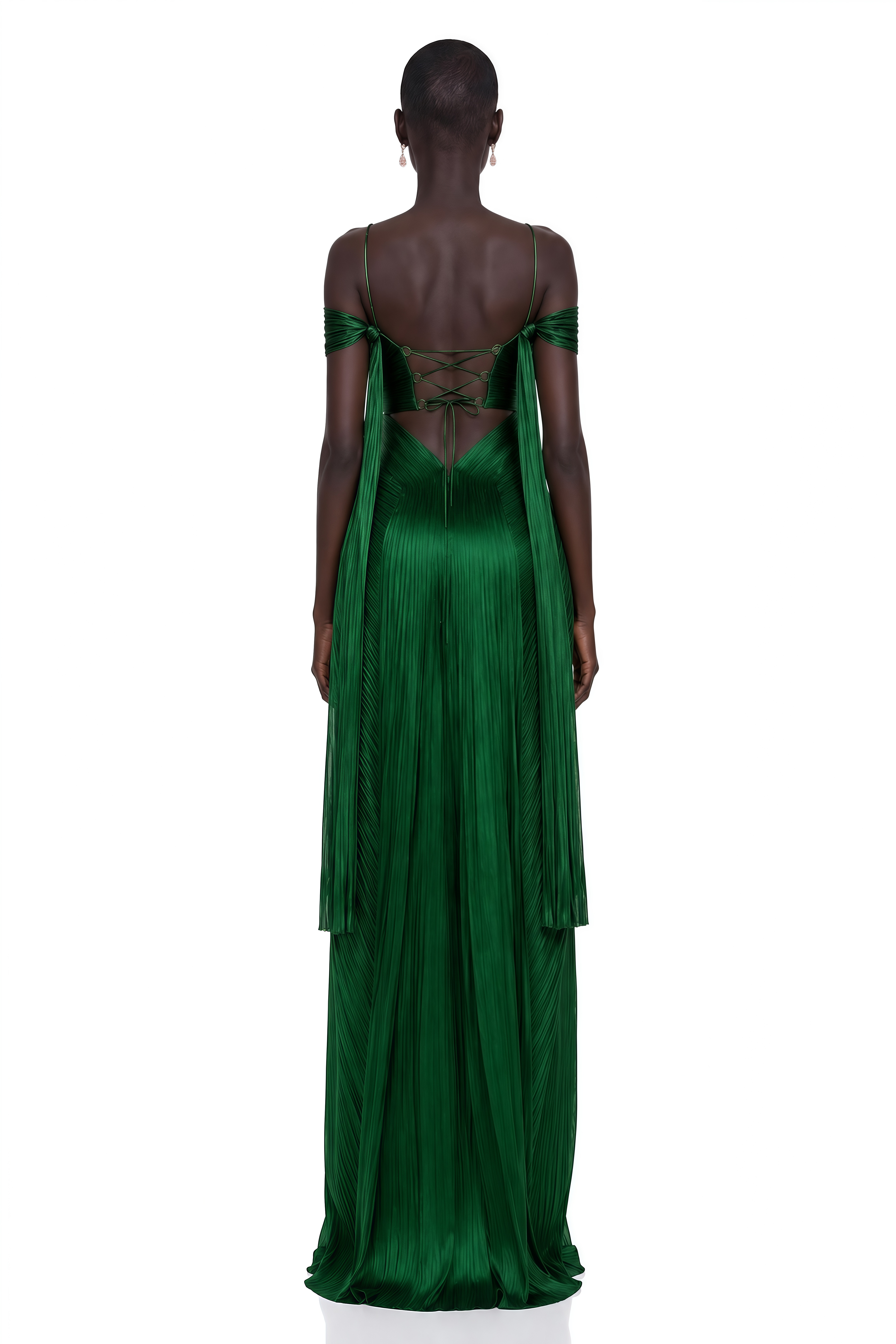 Marise Green Draped Pleated Maxi Dress