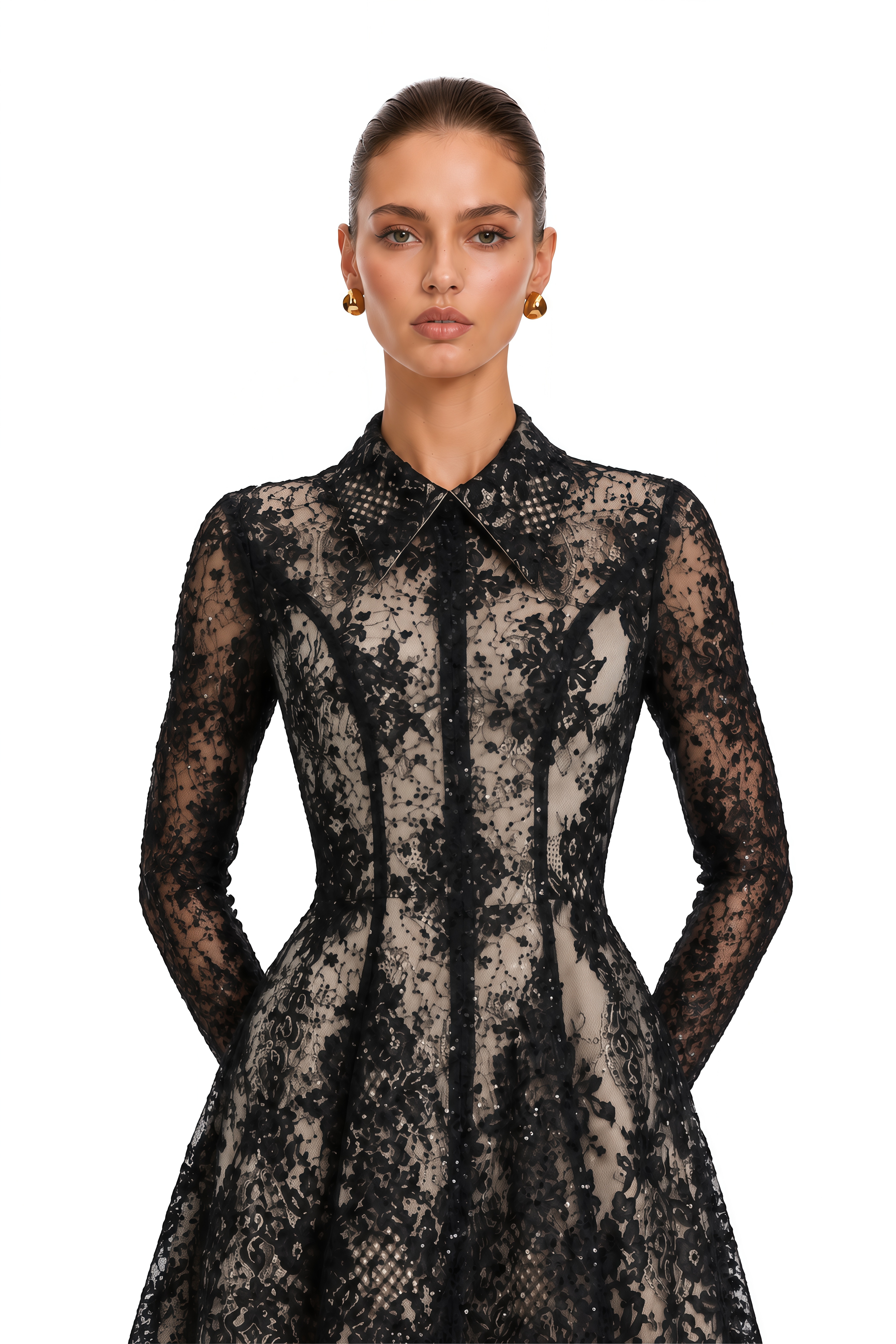 Aleksandra Black Sequin Floral Lace Mini Dress