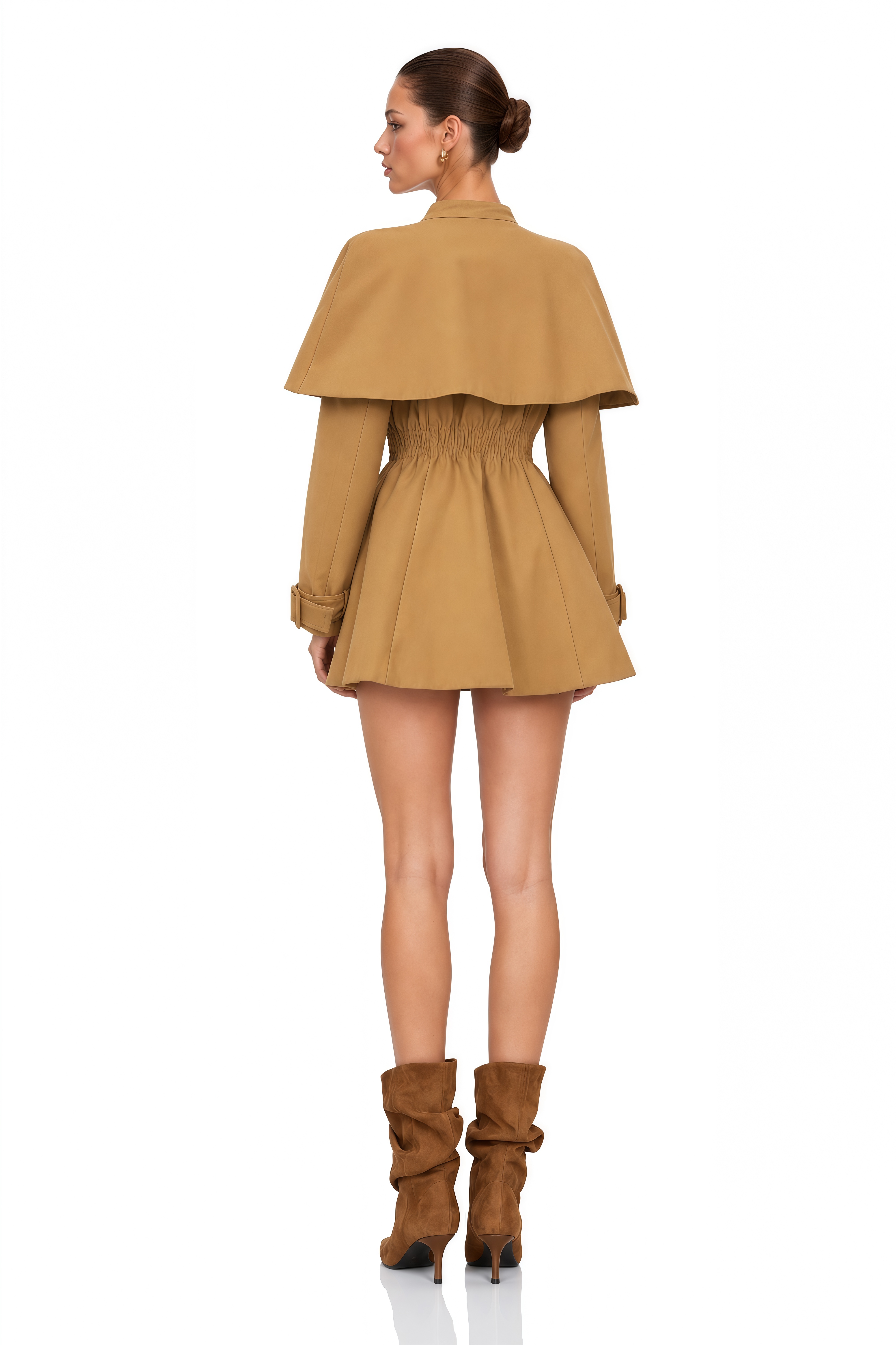 Azzurra Brown Cape-Detail Trench Mini Dress