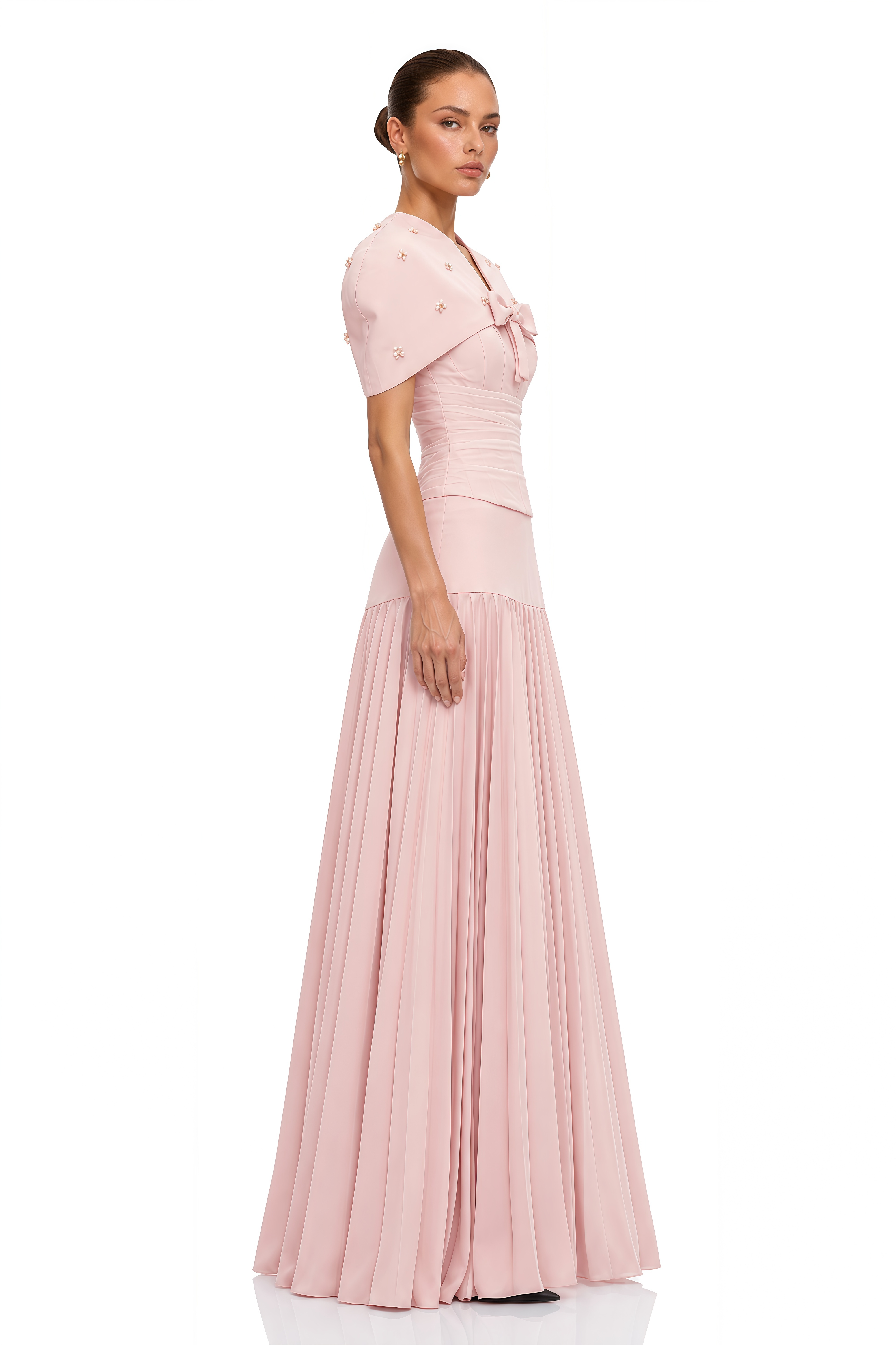 Priscille Pink Shawl & Corset Top & Pleated Skirt Set