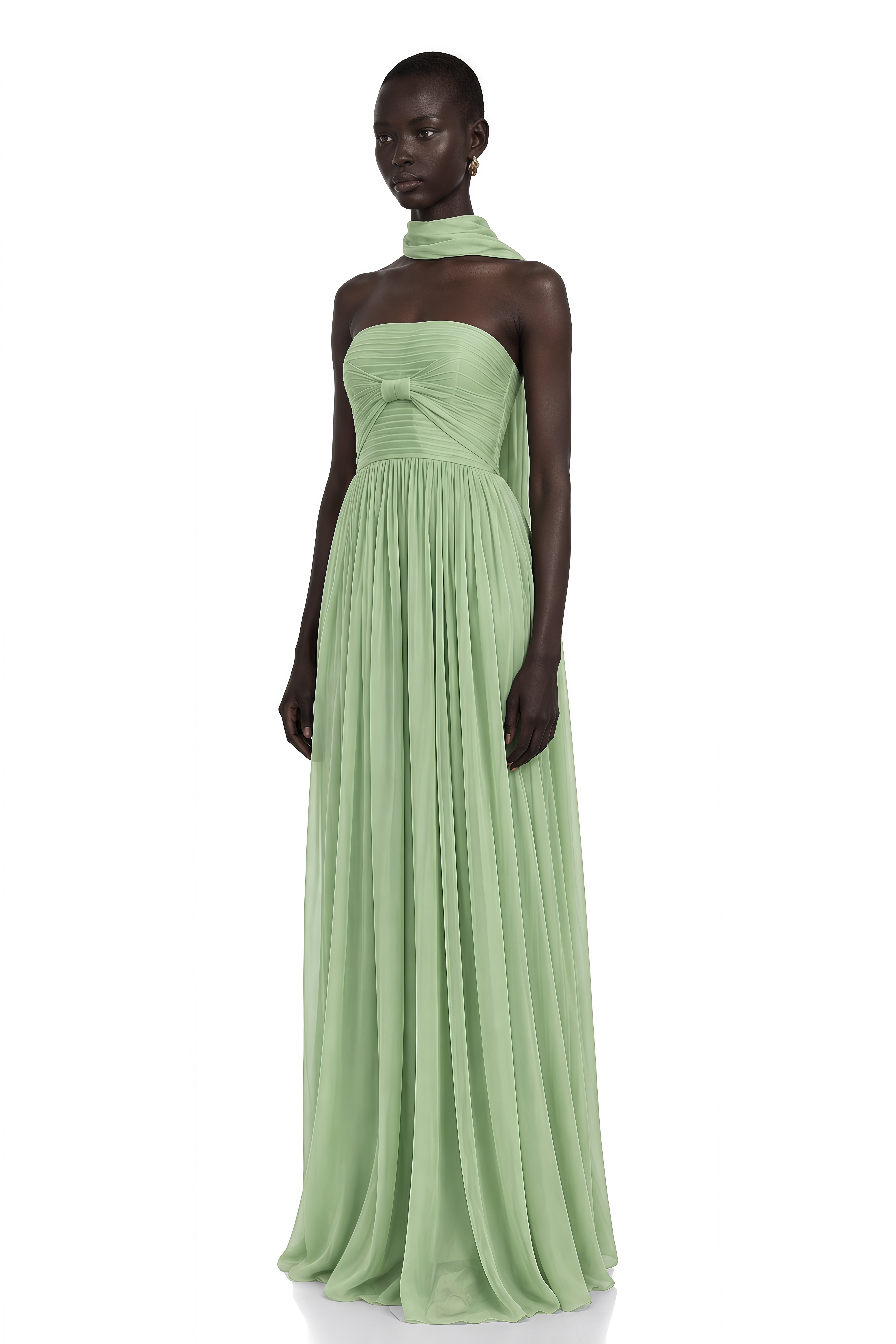 Taylor Sage Green Off Shoulder Pleated Maxi Dress