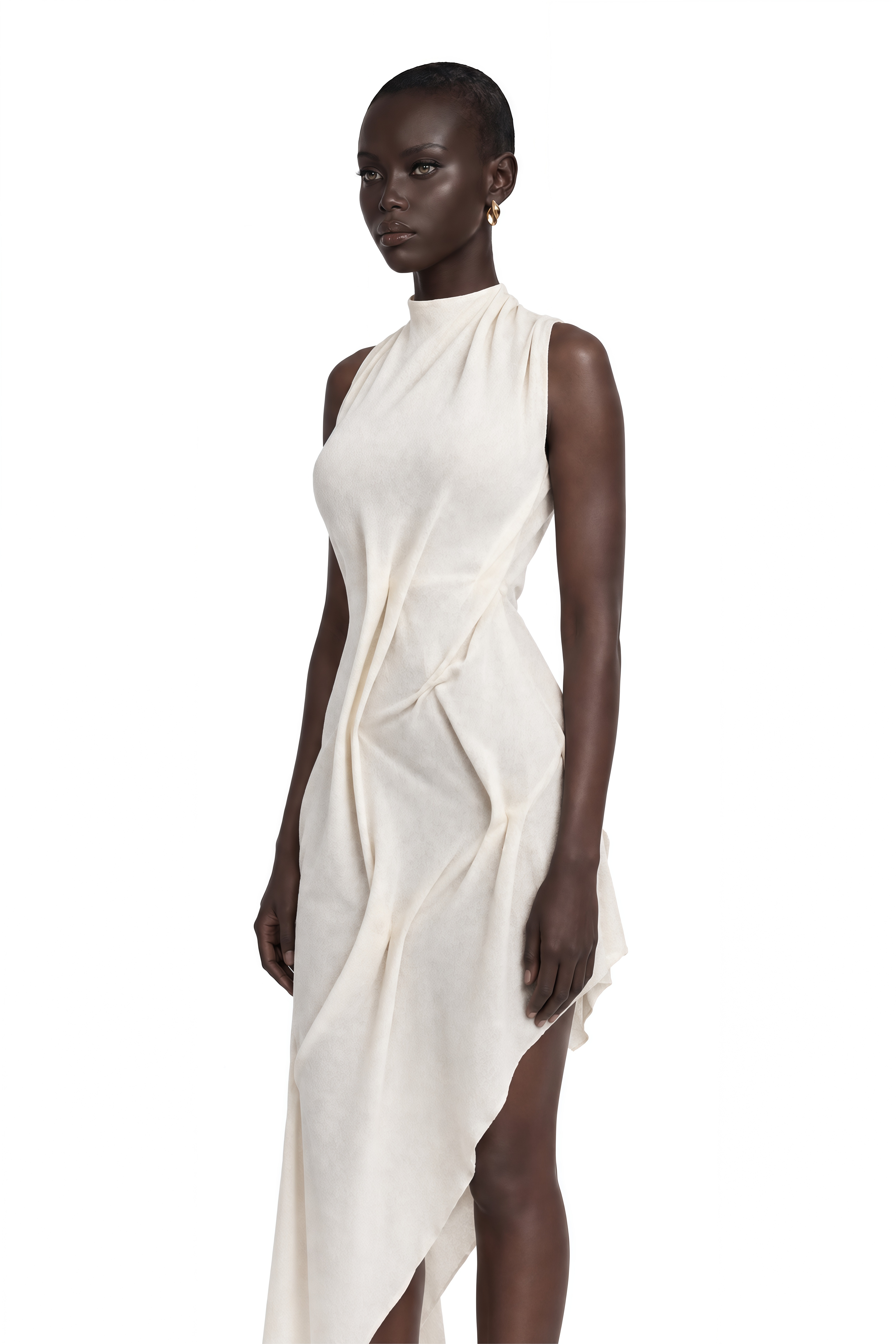 Oleander White Textured Asymmetrical Maxi Dress