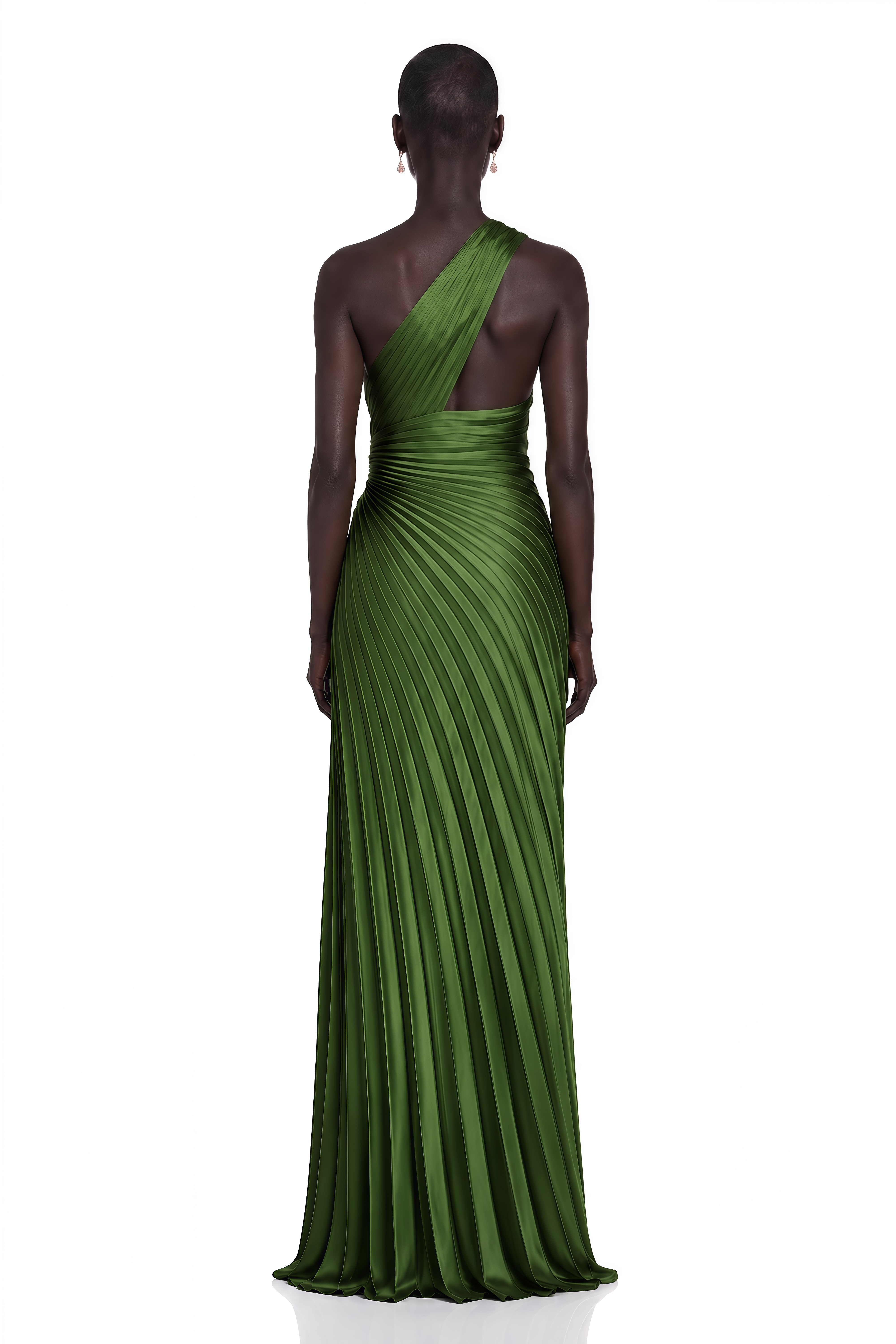 Firoozeh Emerald Green One Shoulder Pleated Maxi Dress