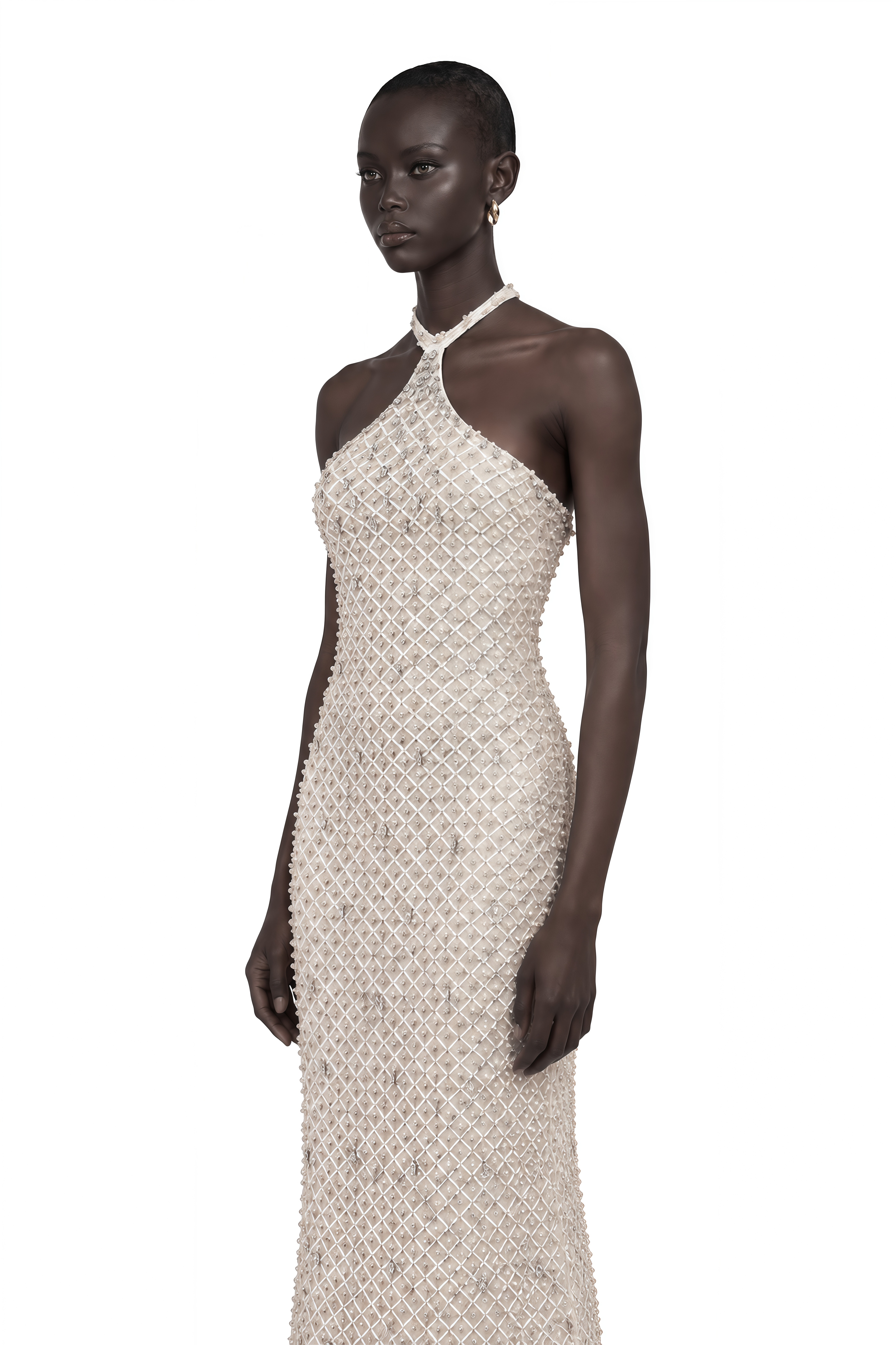 Claudine White Embellished Halterneck Maxi Dress