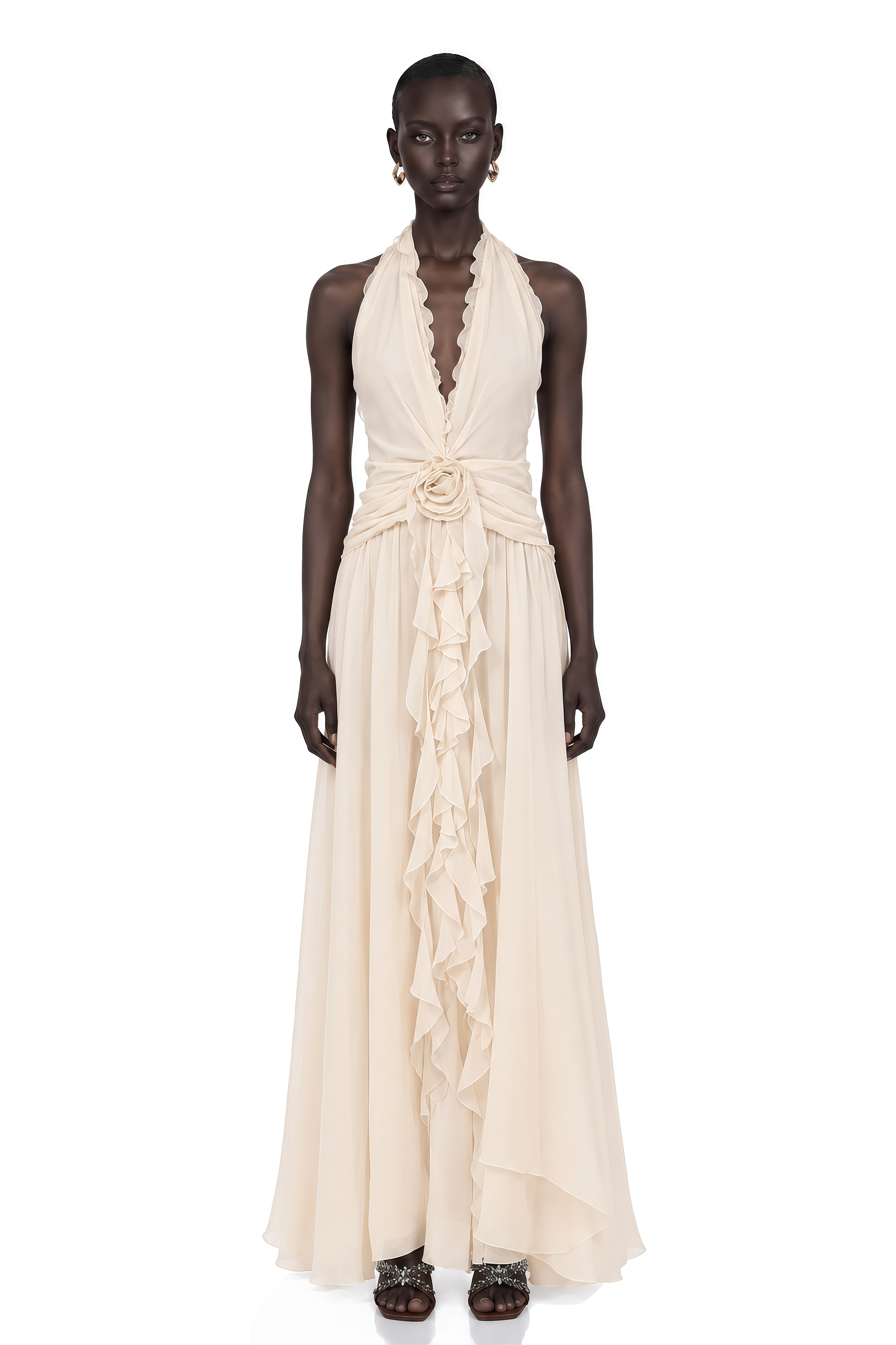 Élodie Ruffled Faux-Flower Maxi Dress