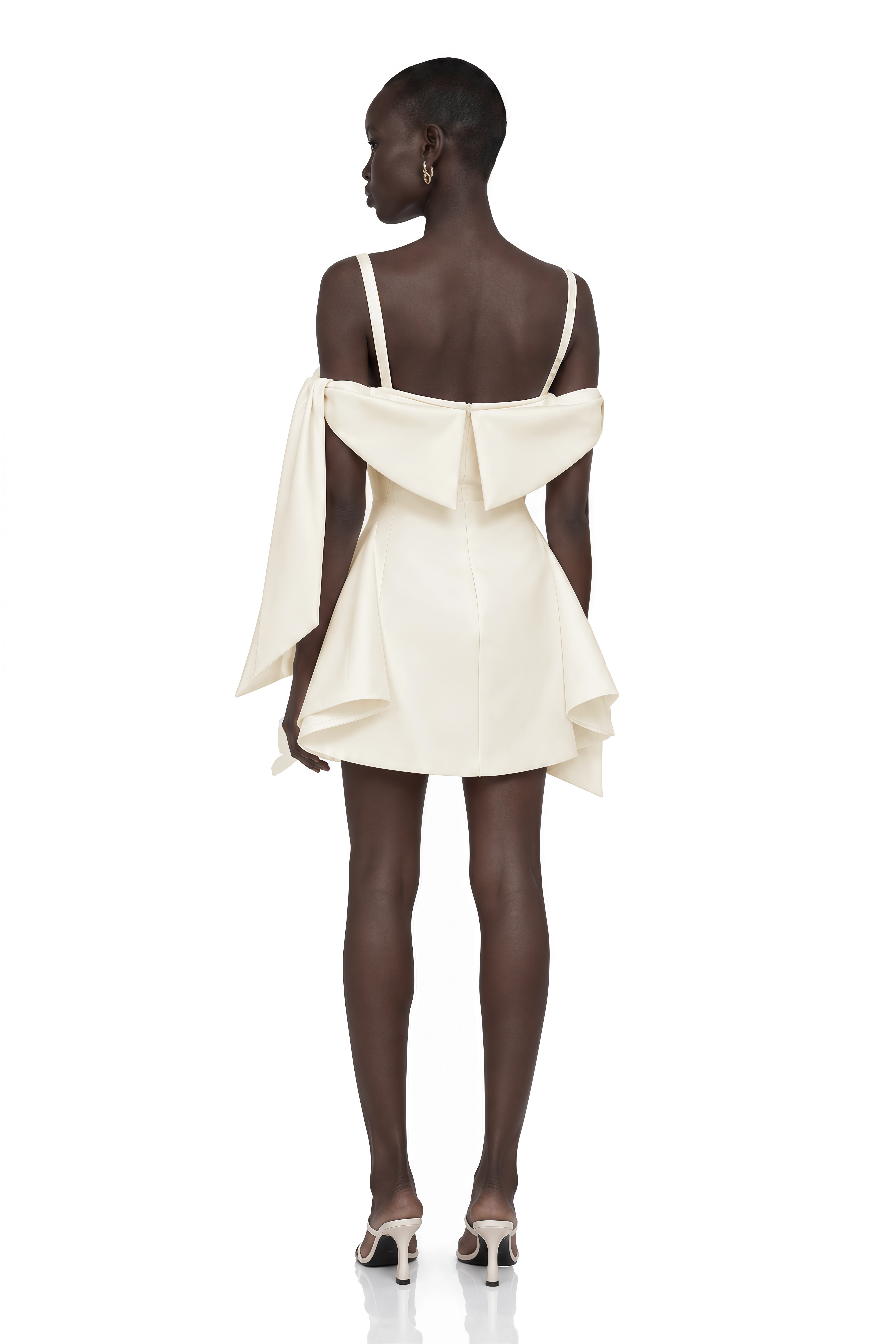 Garance Cream White Self Tie Flared Mini Dress