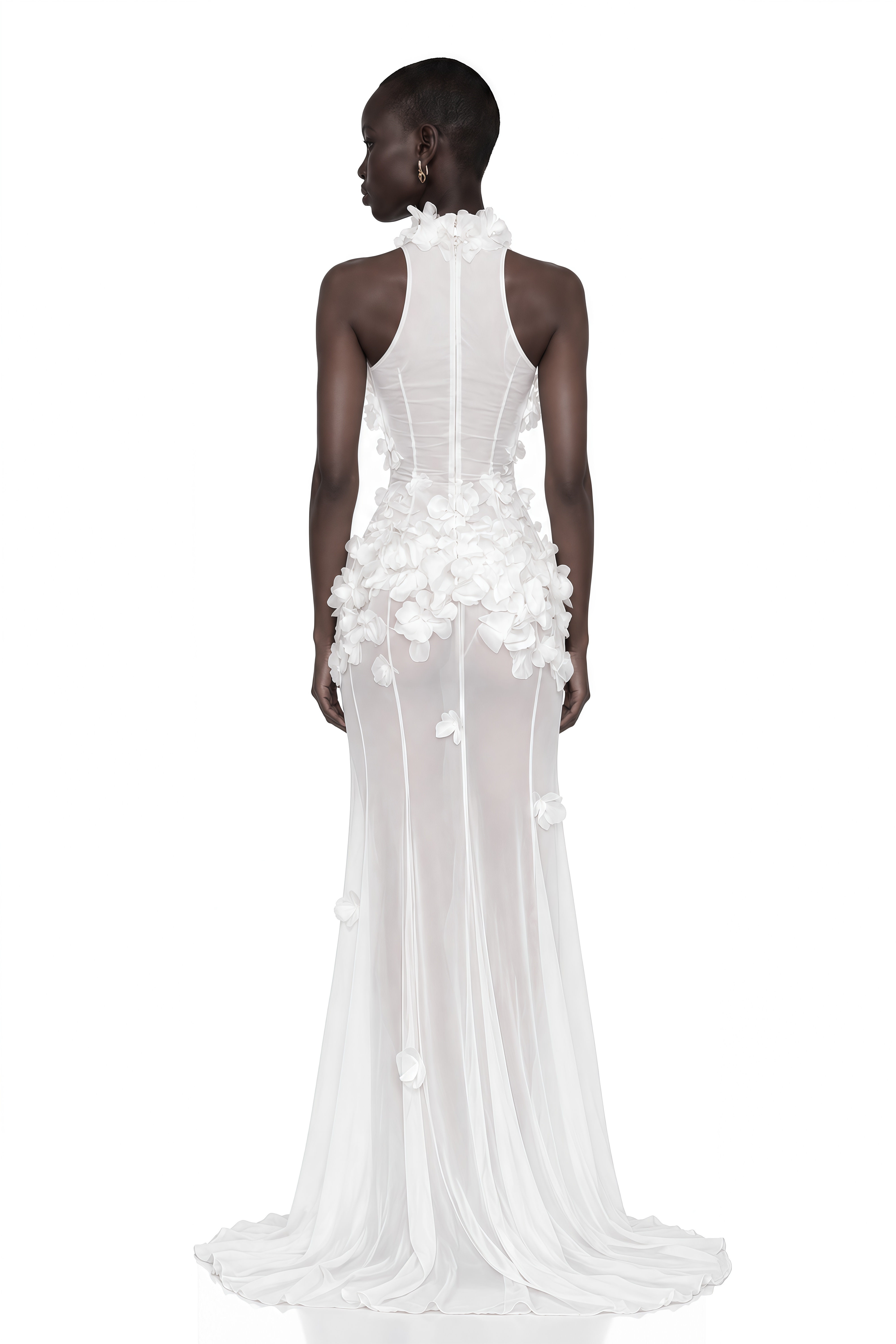 Guinevere White Halterneck Maxi Dress with 3D Florals
