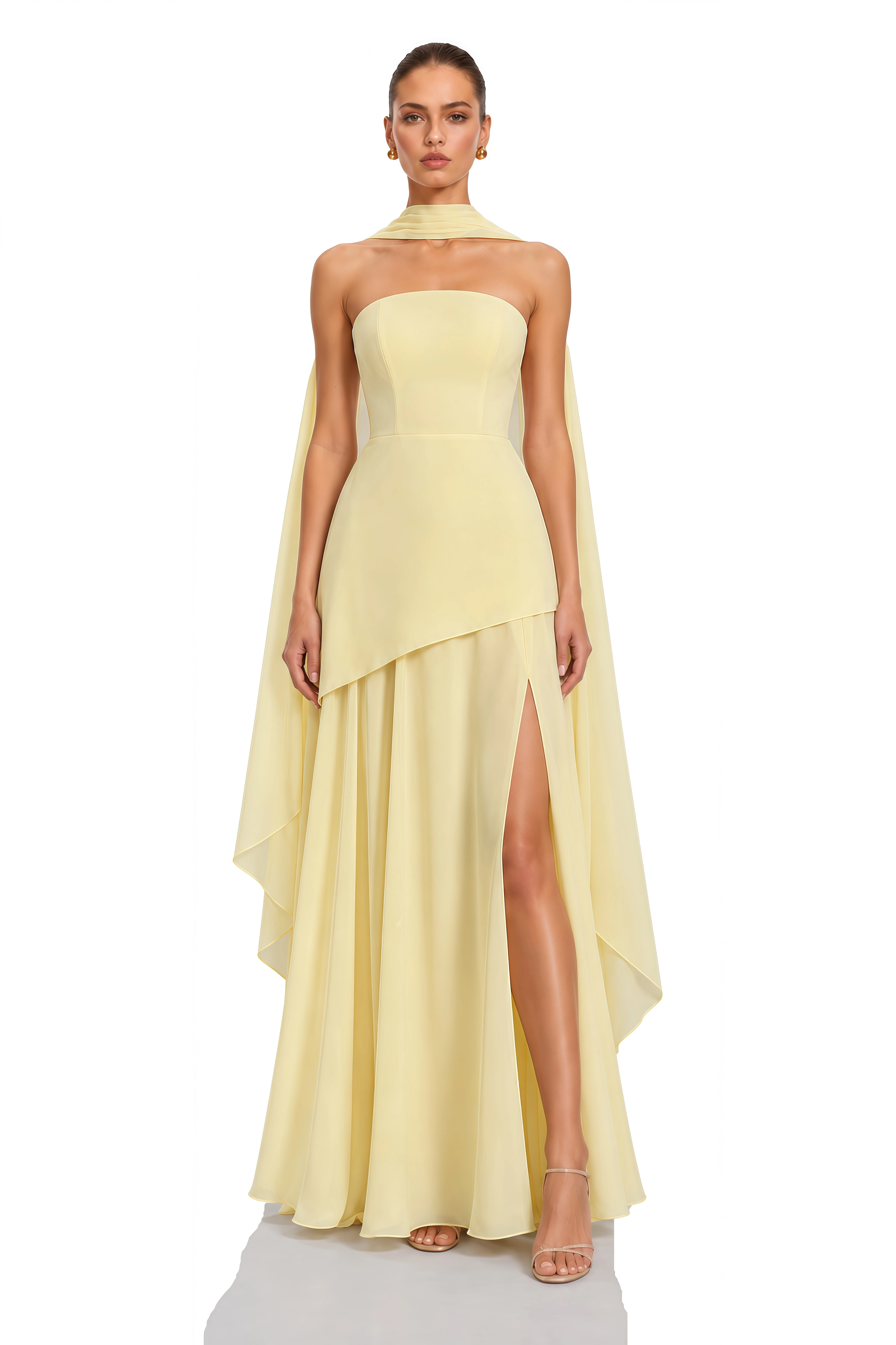 Solène Yellow Off-Shoulder Ruched Maxi Gown